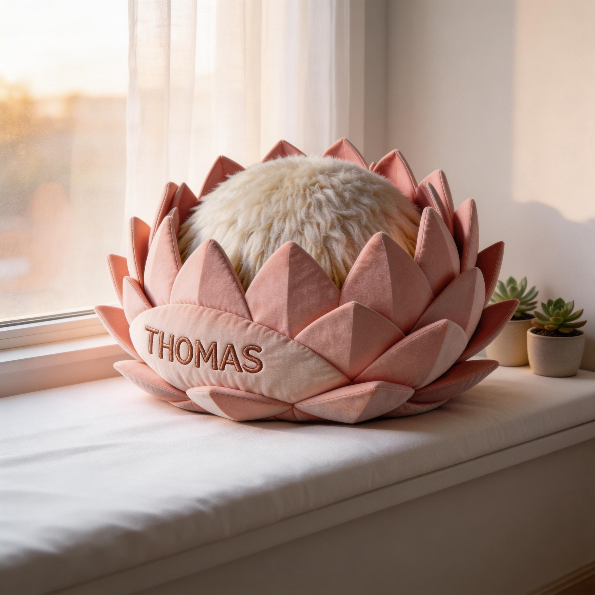 Personalized 3D King Protea Flower Throw Pillow with Custom Name (Tropical Bloom Cushion)-$33.00-Photo to 3d art
