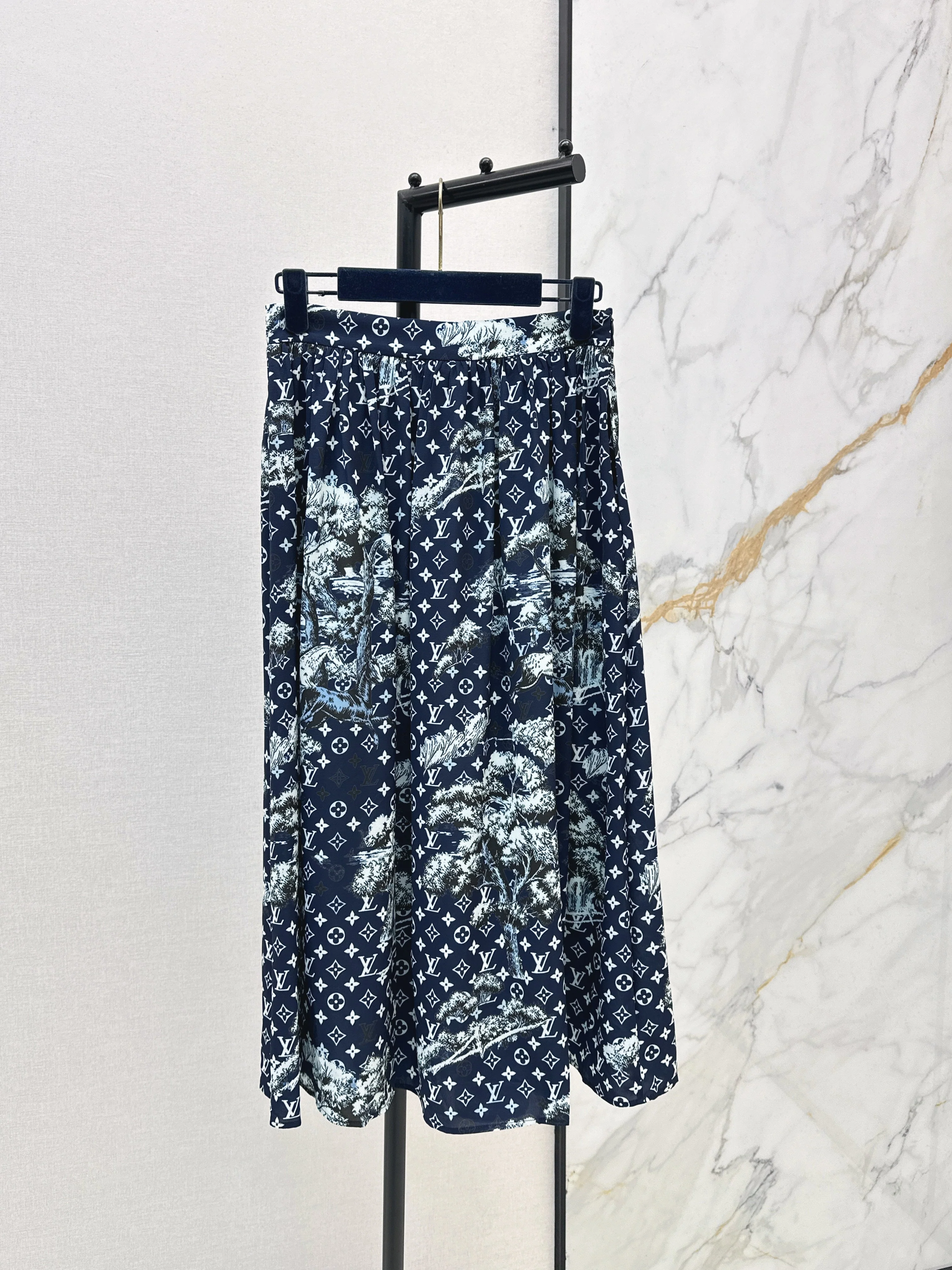 All-over monogram print midi skirt