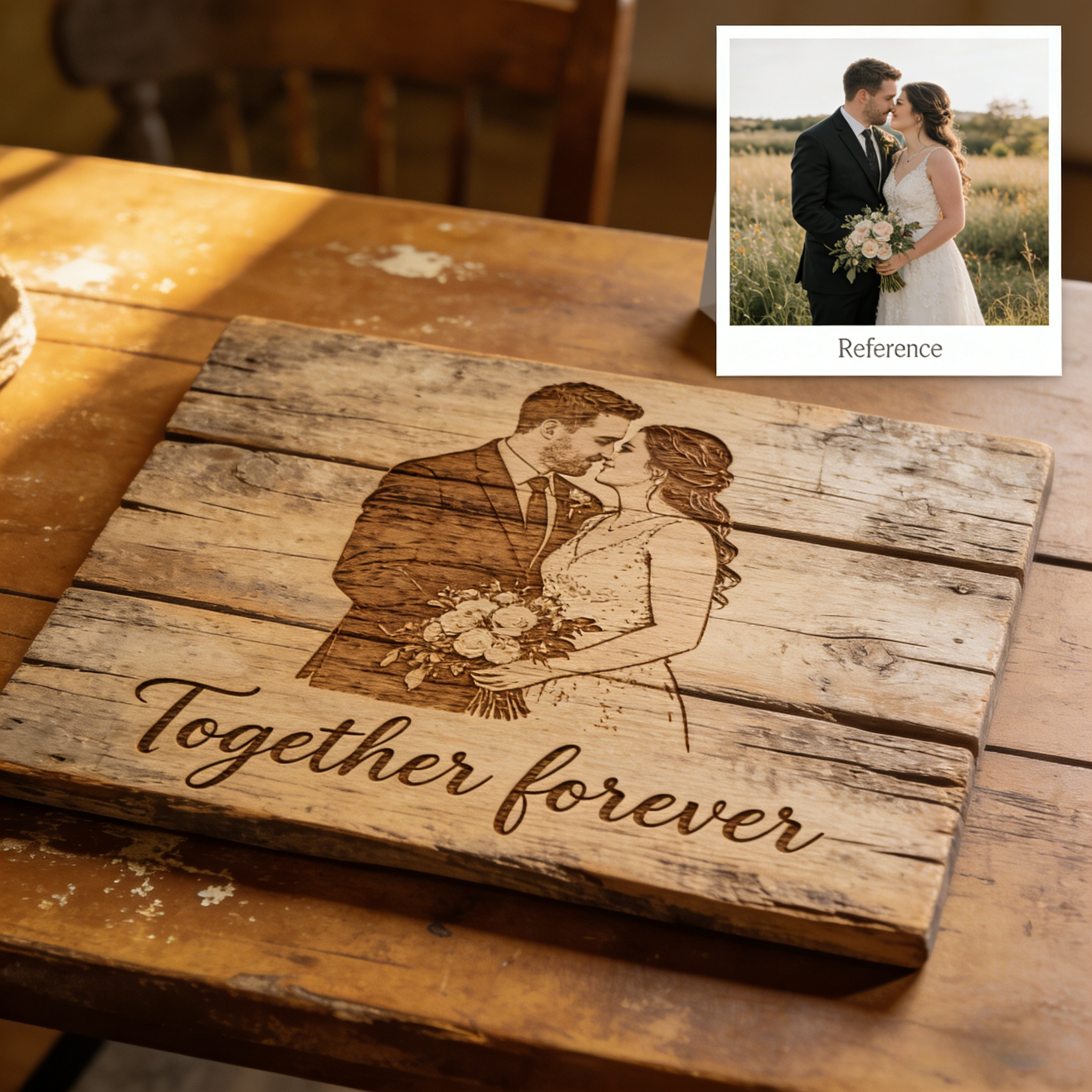 Personalized Photo Engraved Wooden Plaque Sign with Names & Date (Custom Couple Keepsake)-$35.99-Photo to 3d art
