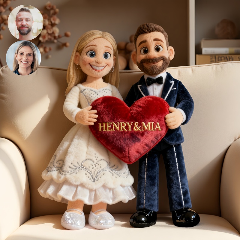 Custom Pixar style wedding couple creative pillow-$33.00-Photo to 3d art