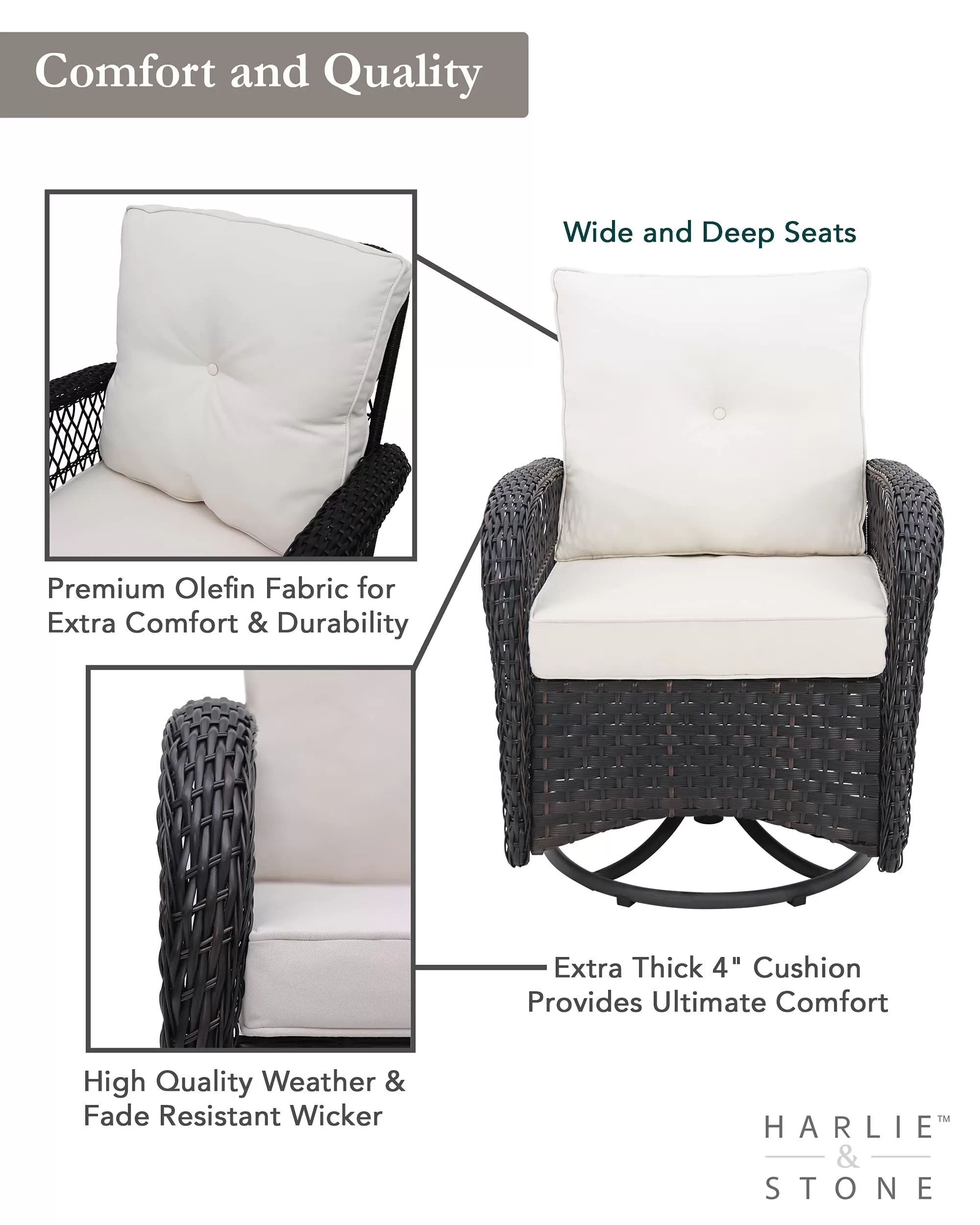 Outdoor Swivel Rocker Patio Chairs Set of 2 and Matching Side Table - 3 Piece Wicker Patio Bistro Set with Premium Fabric Cushions Outdoor Furniture (Dark Wicker Chair Beige Cushion) - Amazon