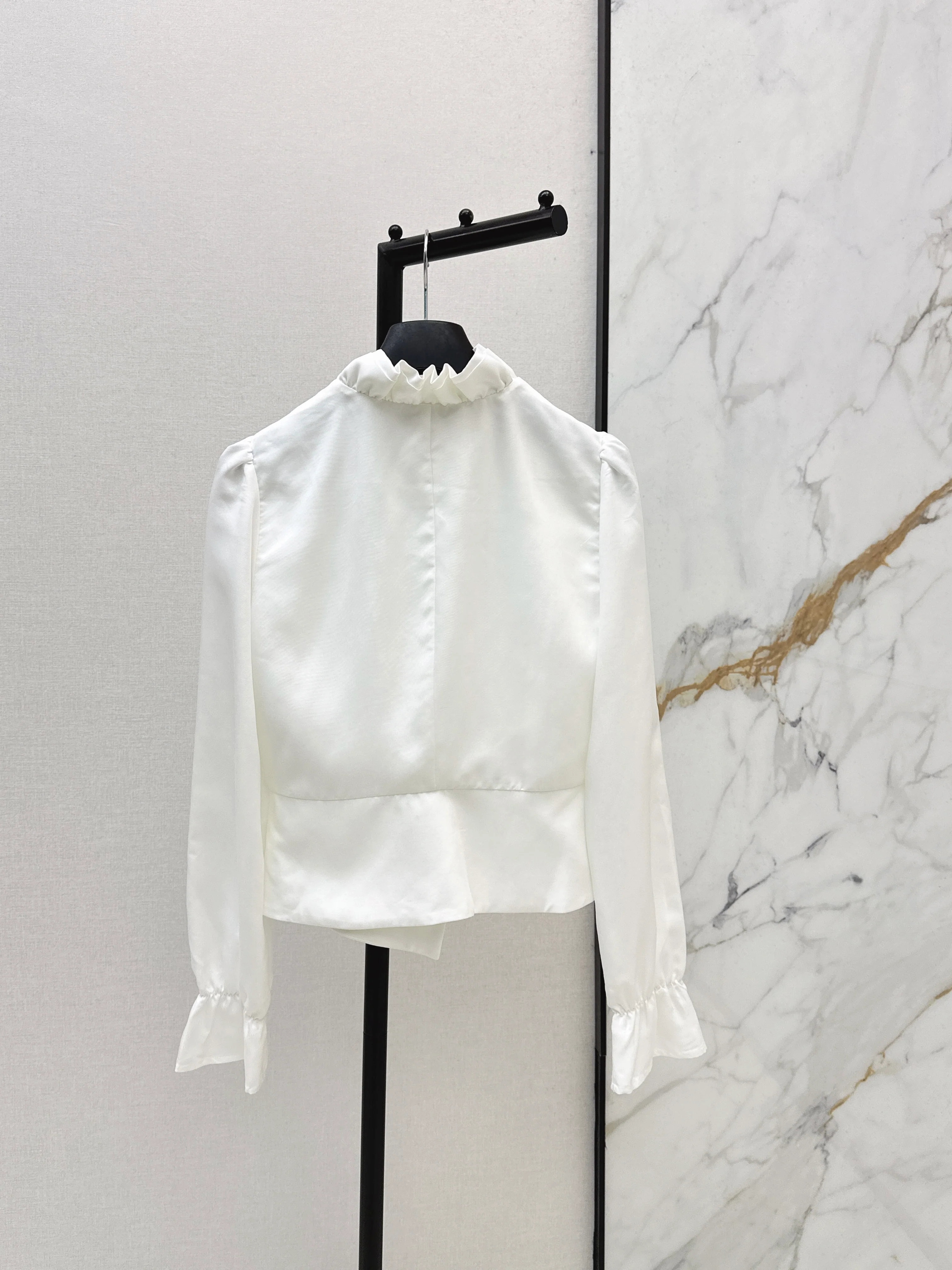 Ruffled trim waist-cinching shirt