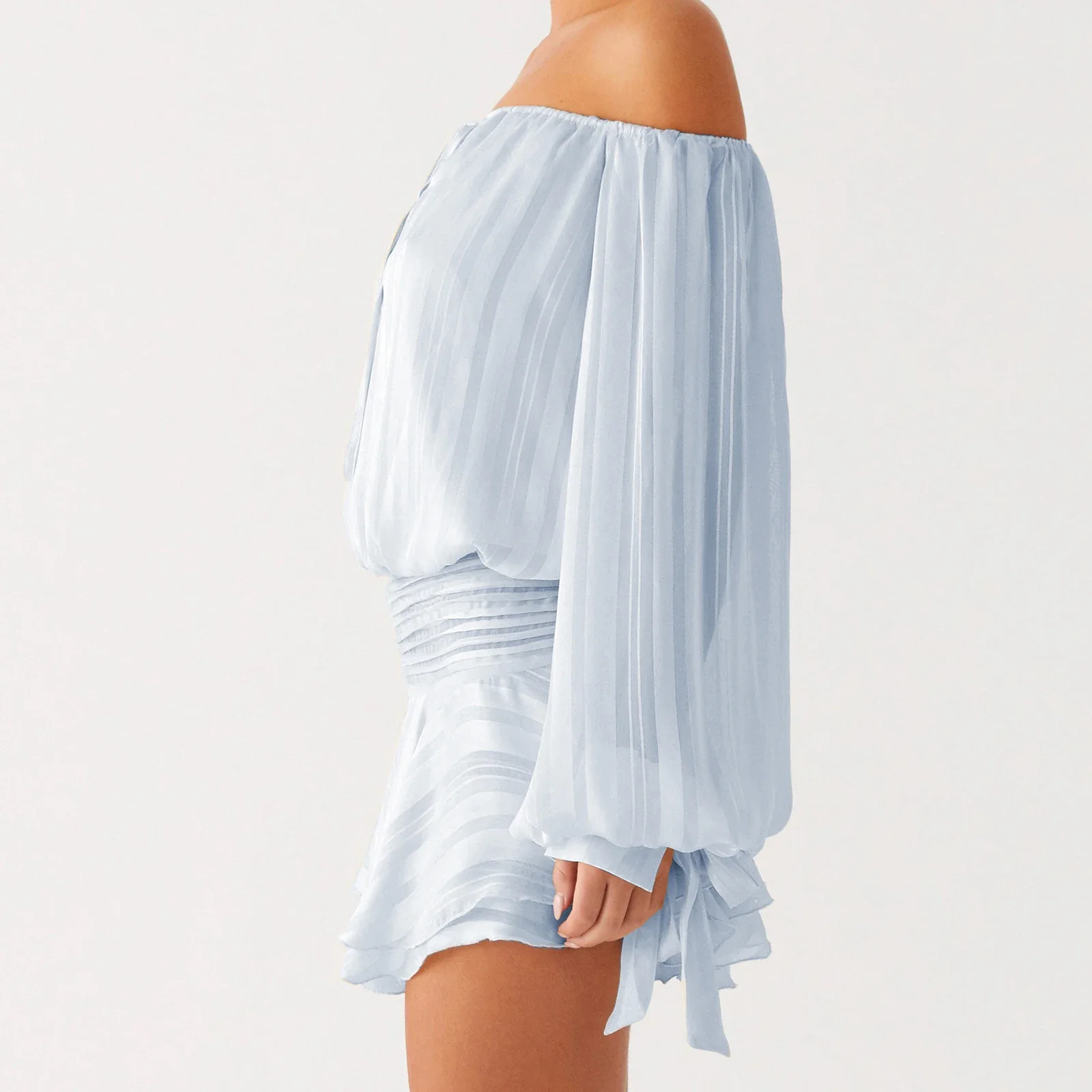 Ruffles Tie Up Off-Shoulder Long Sleeve Mini Dress