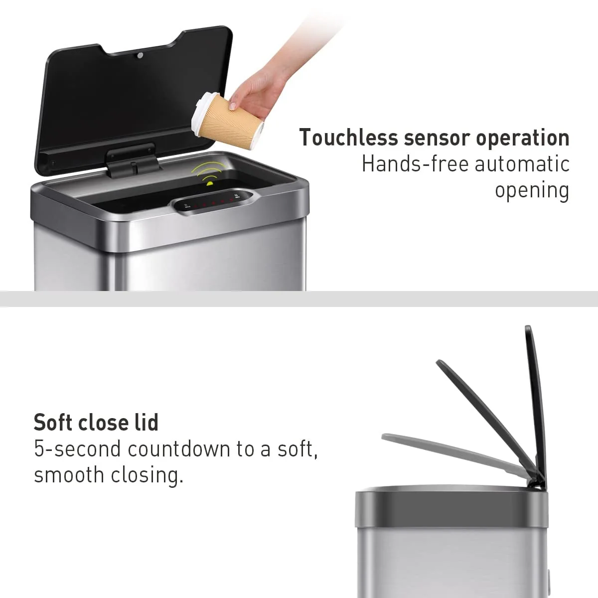 50 Liter / 13.2 Gallon Touchless Rectangular Motion Sensor Trash Can, Brushed Stainless Steel Finish - Amazon
