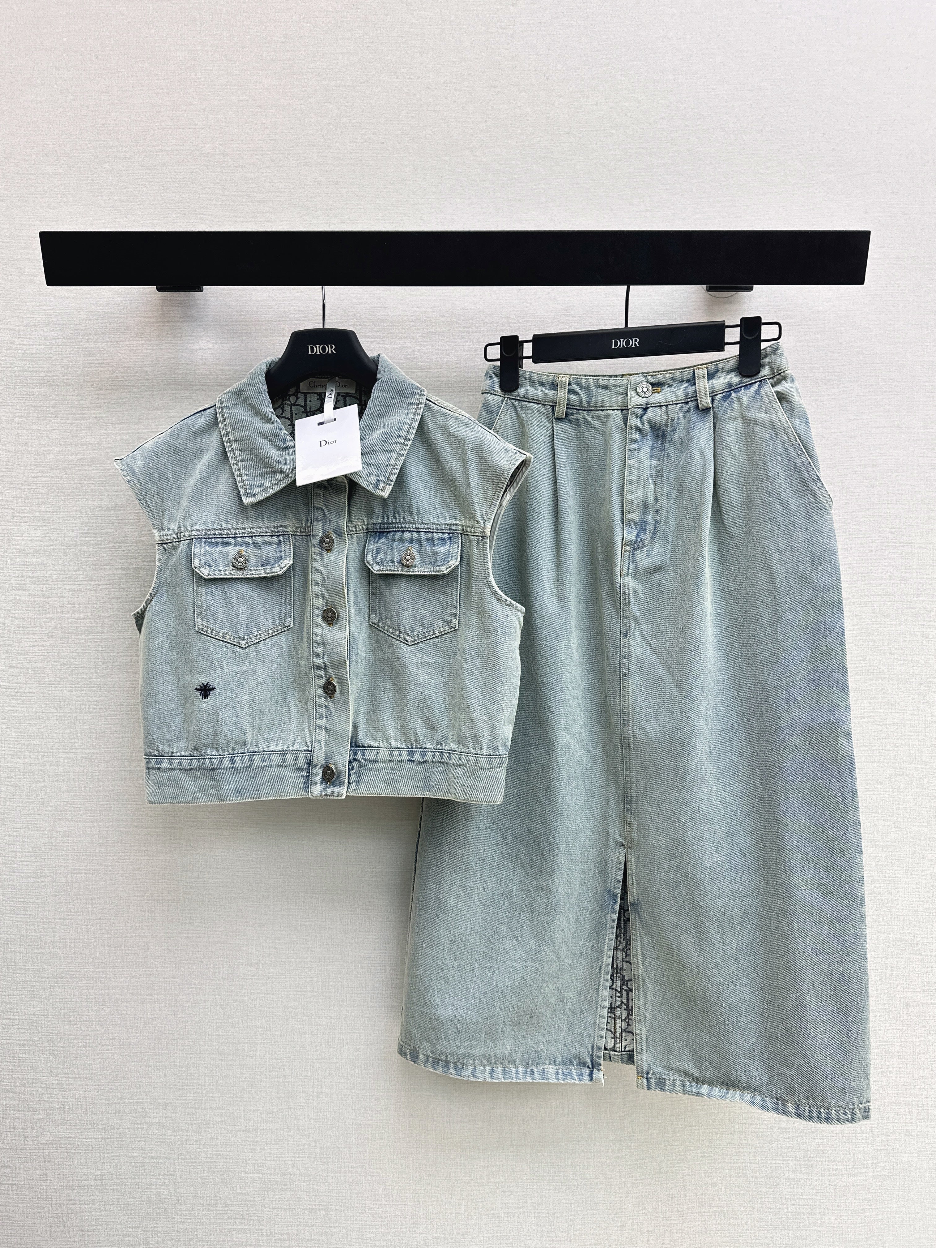 26ss Collared Denim Vest and Skirt Set