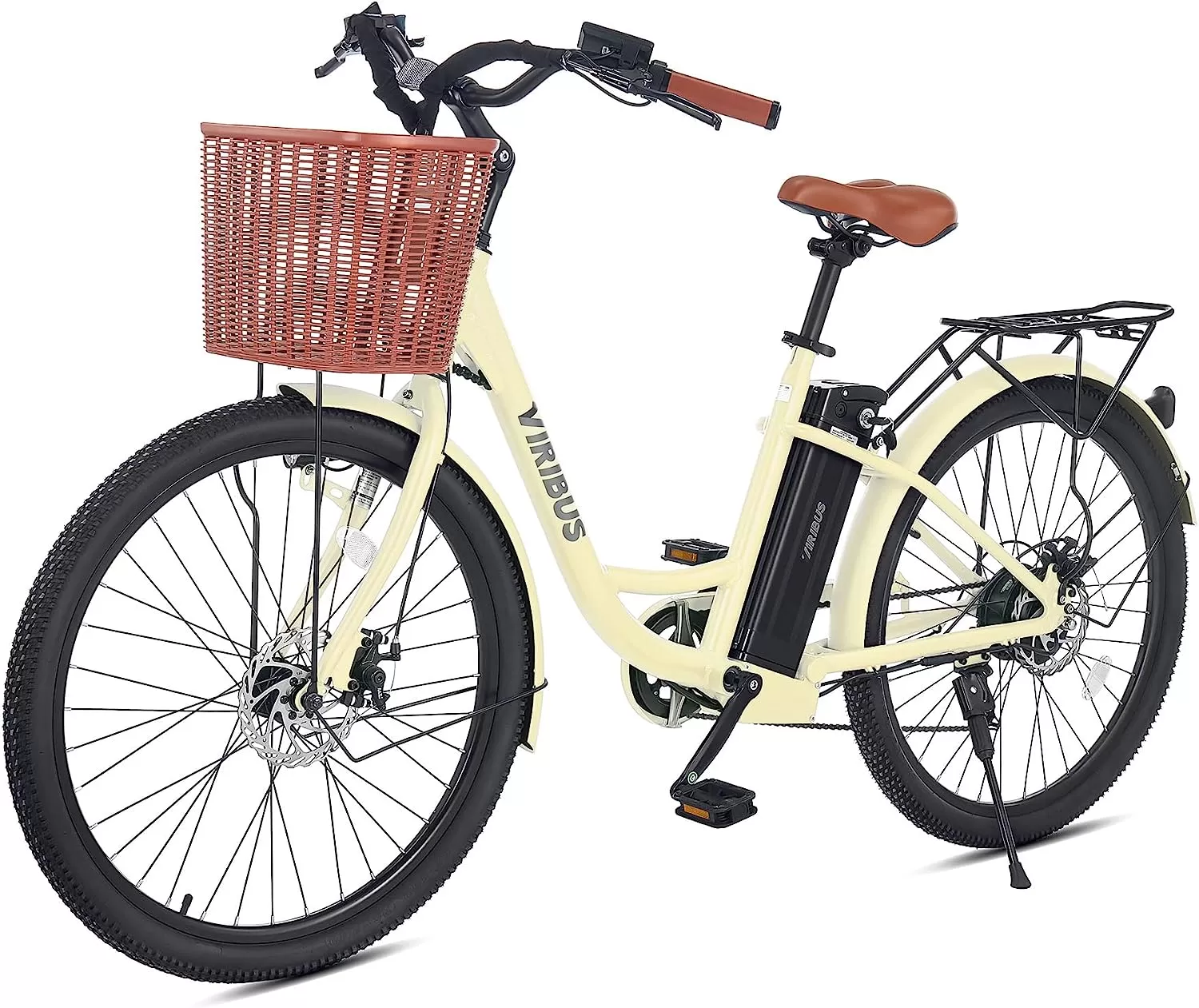 Viribus Electric Bike, Electric Cruiser Bike Adults Women, 25mph 40+ Mile Range 26" City Ebike E Bike with Basket, Electric Bike 350W Shimano 7 Speed Front Suspension for Women Lady, Electric Bicycle - Amazon