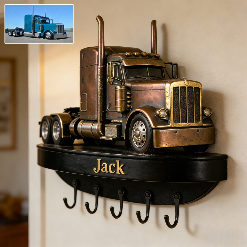 Personalized Vintage Copper-Tone Car Photo Wooden Wall Hook Decor-$47.00-Photo to 3d art