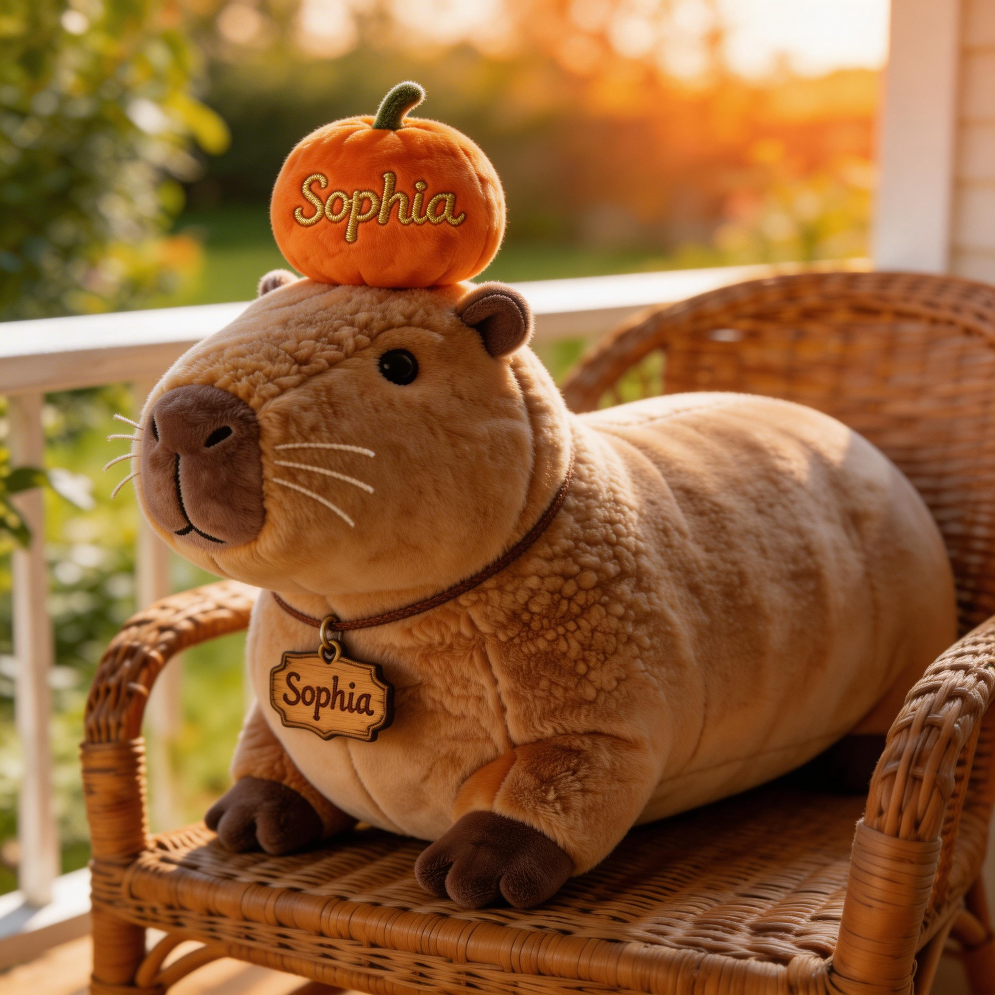 Personalized Capybara Plush Pillow with Custom Name (Cute Pumpkin Hat & Name Tag)-$33.00-Photo to 3d art