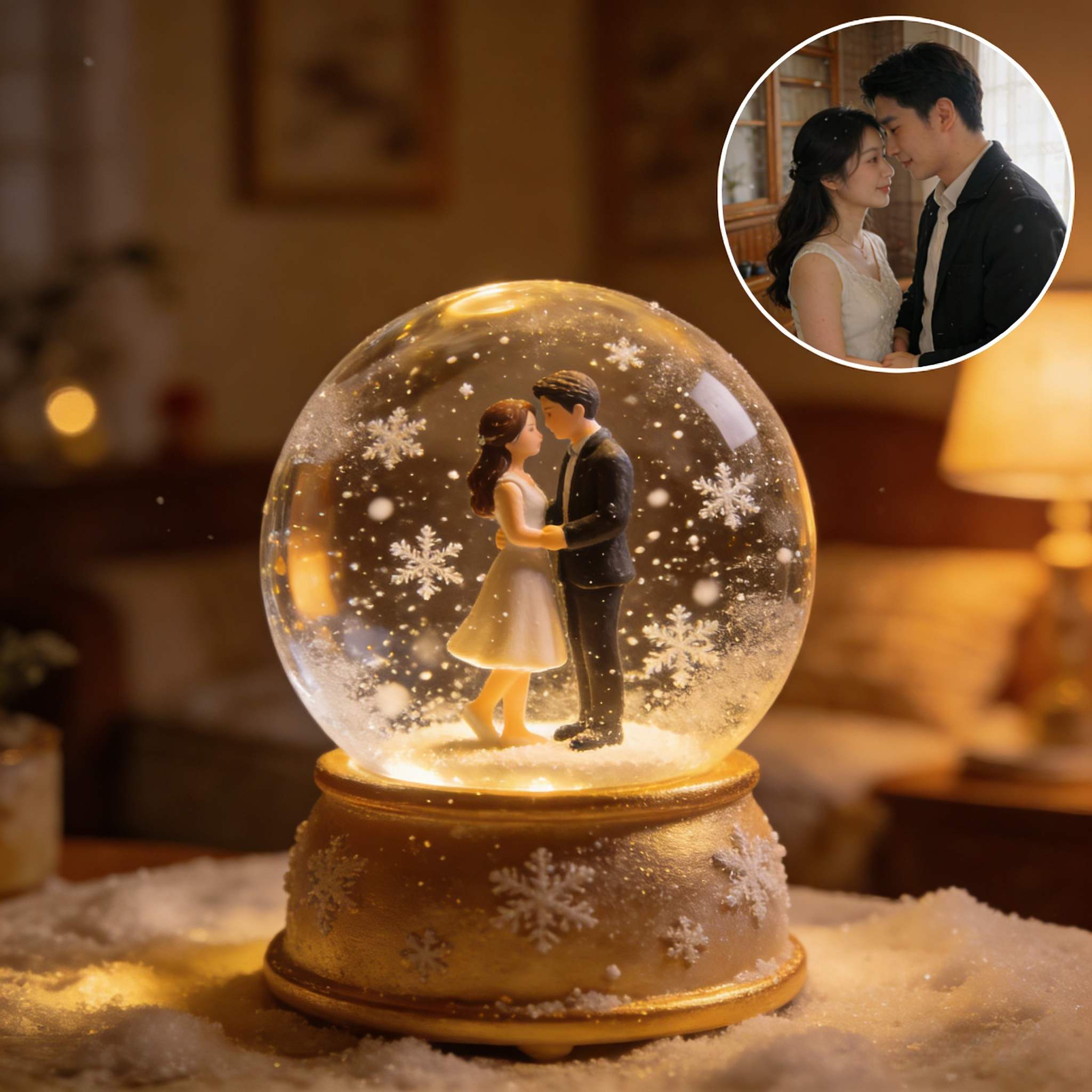 Custom Photo Couple Snow Globe Night Light – Personalized Names & Anniversary Date Keepsake-$35.99-Photo to 3d art