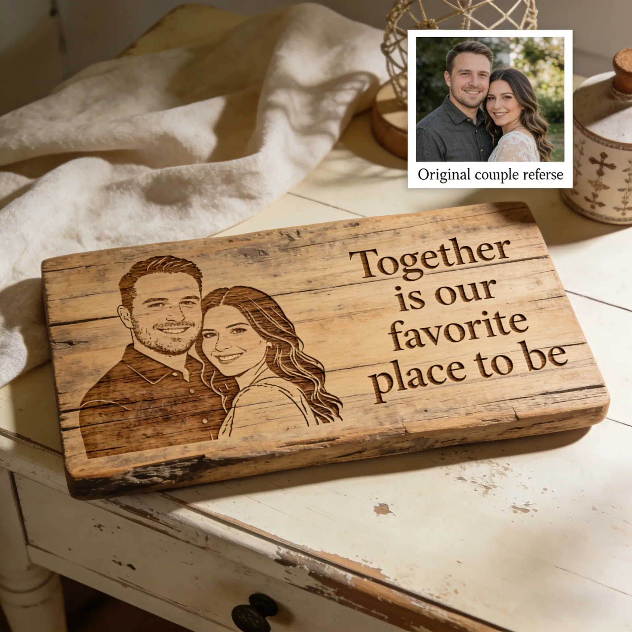 Custom Engraved Couple Photo Wooden Plaque-$45.00-Photo to 3d art