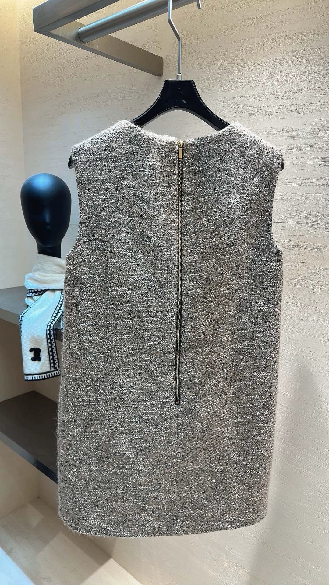 Tweed Brooch Vest Dress