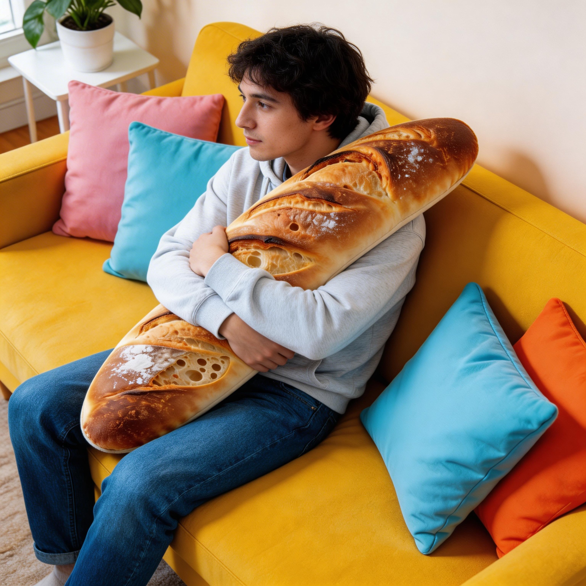 Giant Baguette Bread Body Pillow (Realistic Food-Shaped Long Cushion)-$33.00-Photo to 3d art