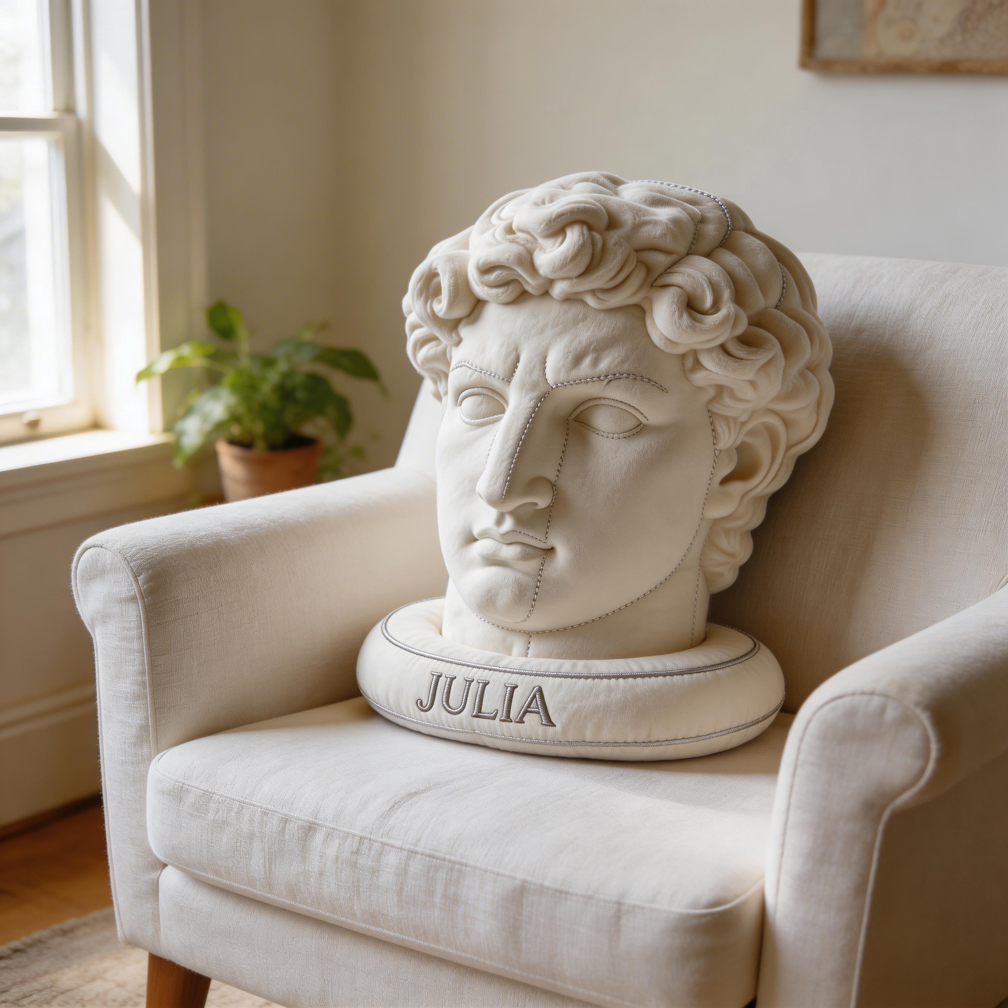 Personalized 3D David Bust Throw Pillow (Soft Sculpture Sofa Cushion)-$33.00-Photo to 3d art