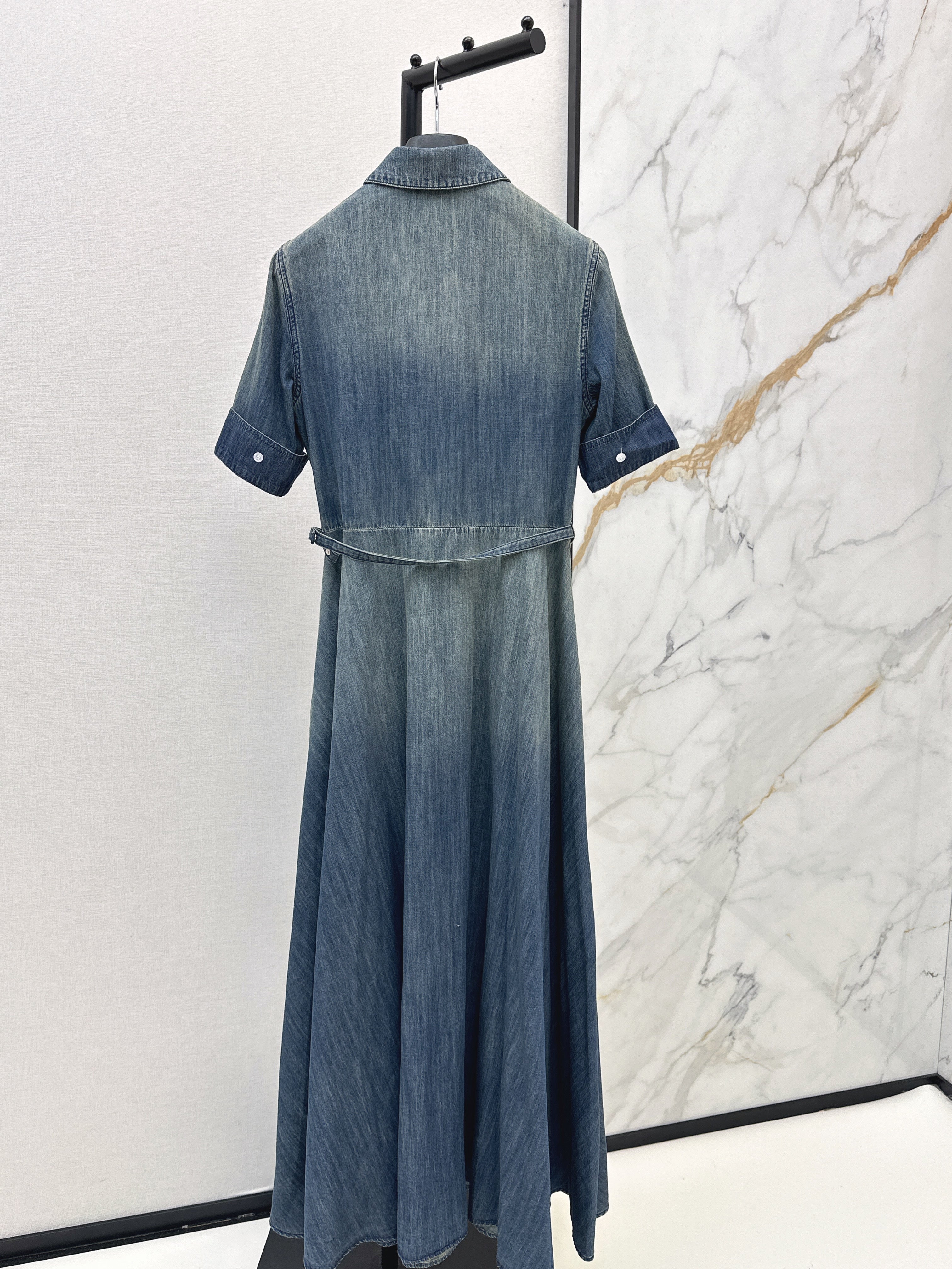 26ss Ruffled Long Denim Dress
