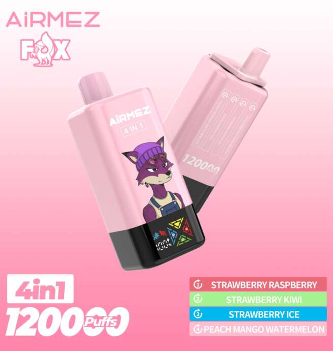 【New Arrive】Airmez Fox 120K Puffs 4 in 1 Flavors Newest Original Rechargeable LCD Display Disposable Vape