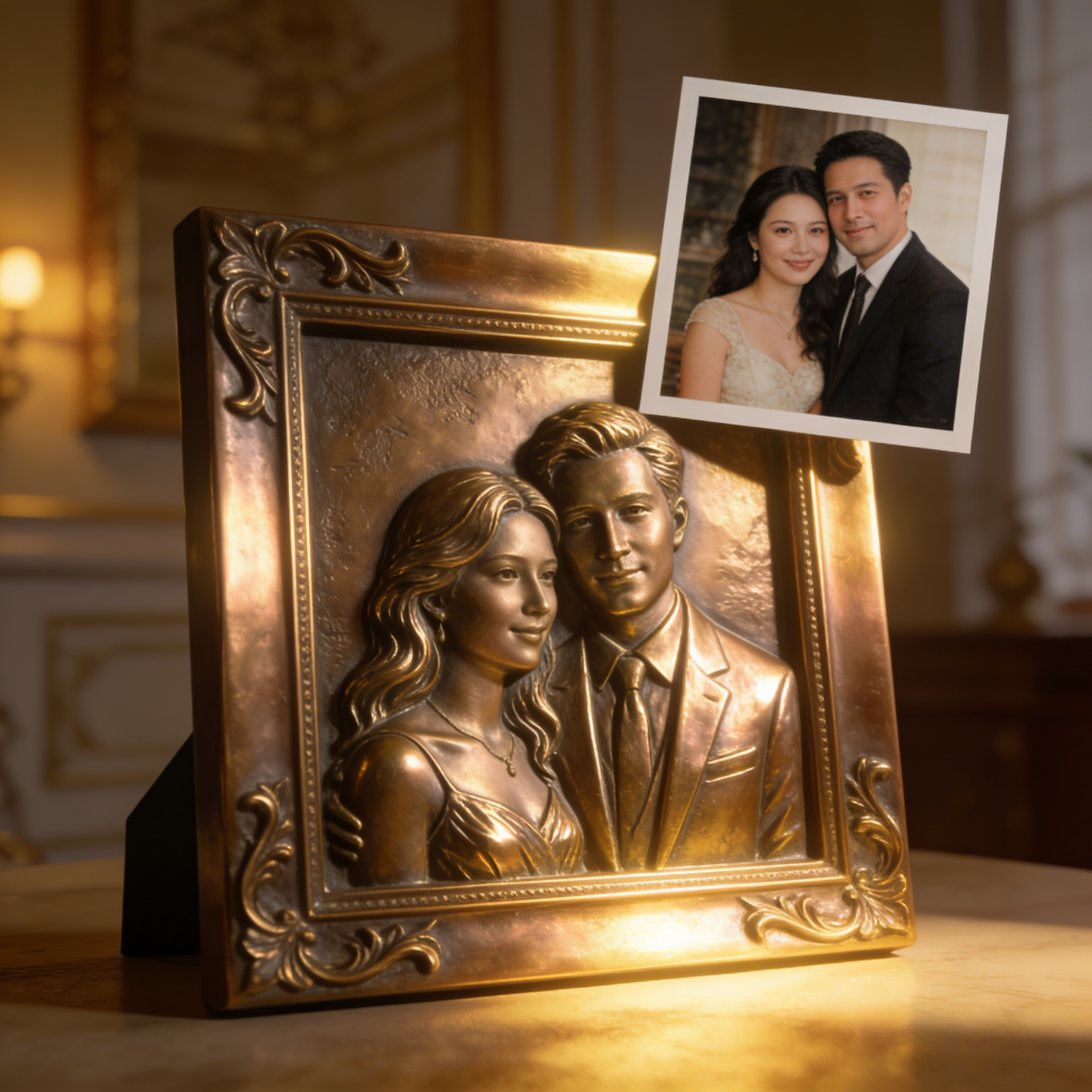 Custom 3D Photo Relief Frame – Personalized Names & Anniversary Date Portrait Keepsake-$35.99-Photo to 3d art