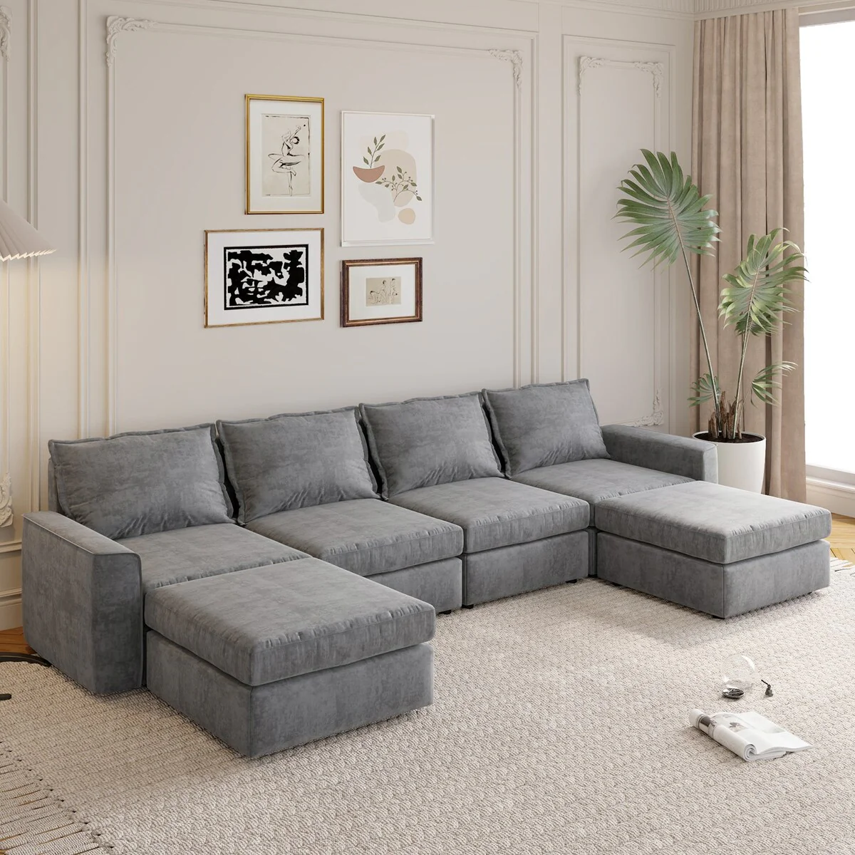 Nestfair Chenille Modular Sectional Sofa U Shaped Reversible Couch Free Combination 6 Seat Sleeper Sofa Bed with Ottoman - Amazon