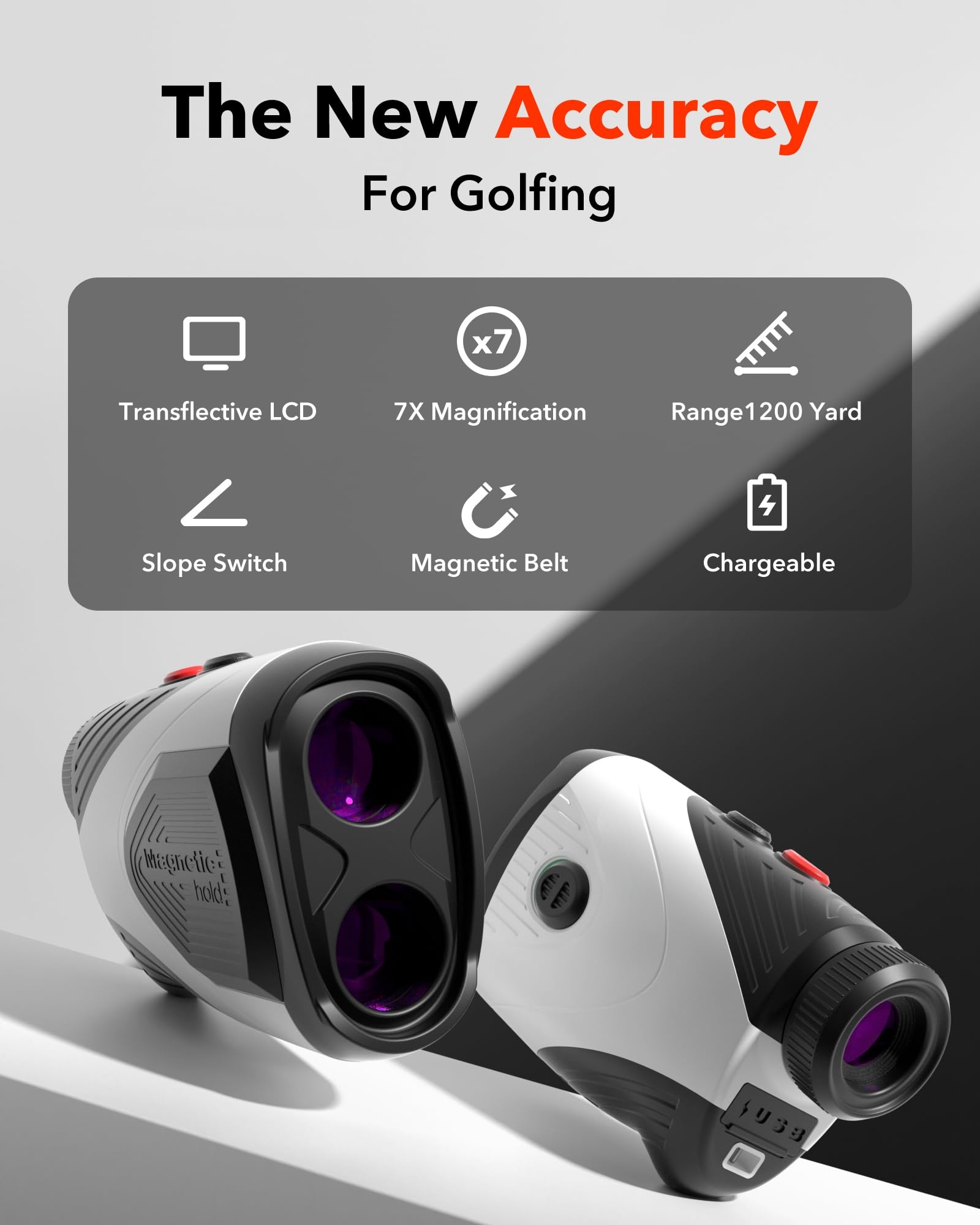Golf Rangefinder with Slope Switch, 1200 Yards Range Finder Golfing, 7X Magnification, Flag Pole Locking Vibration, Rechargeable Range Finders with Magnet Stripe-$99.00-Photo to 3d art