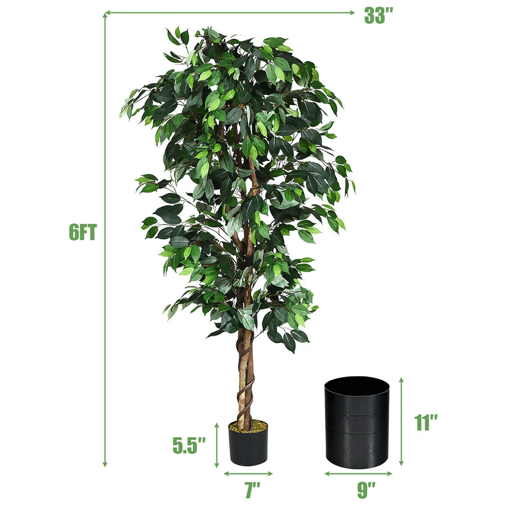 Gymax 6Ft Artificial Ficus Tree Fake Greenery Plant Home Office - 1 PCS - Amazon