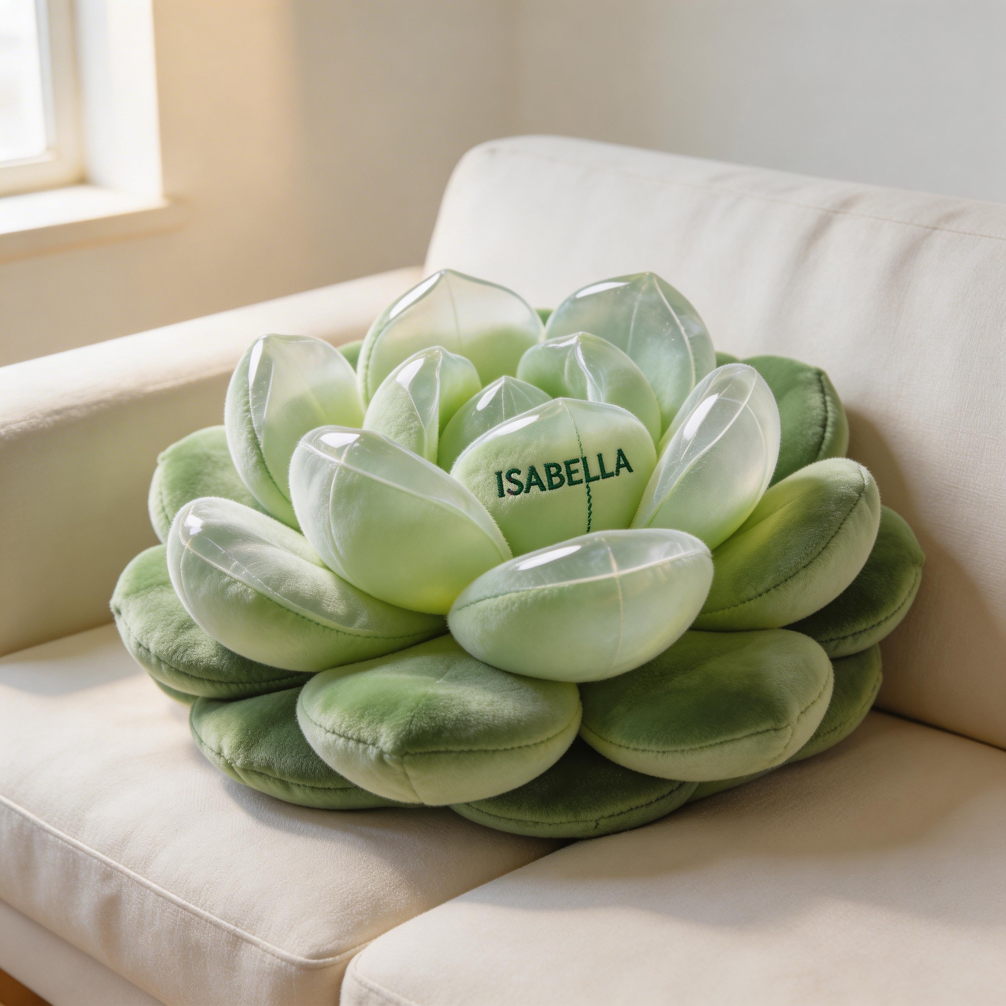 Personalized Crystal-Look 3D Succulent Pillow with Custom Name (Jewel Succulent Cushion)-$33.00-Photo to 3d art
