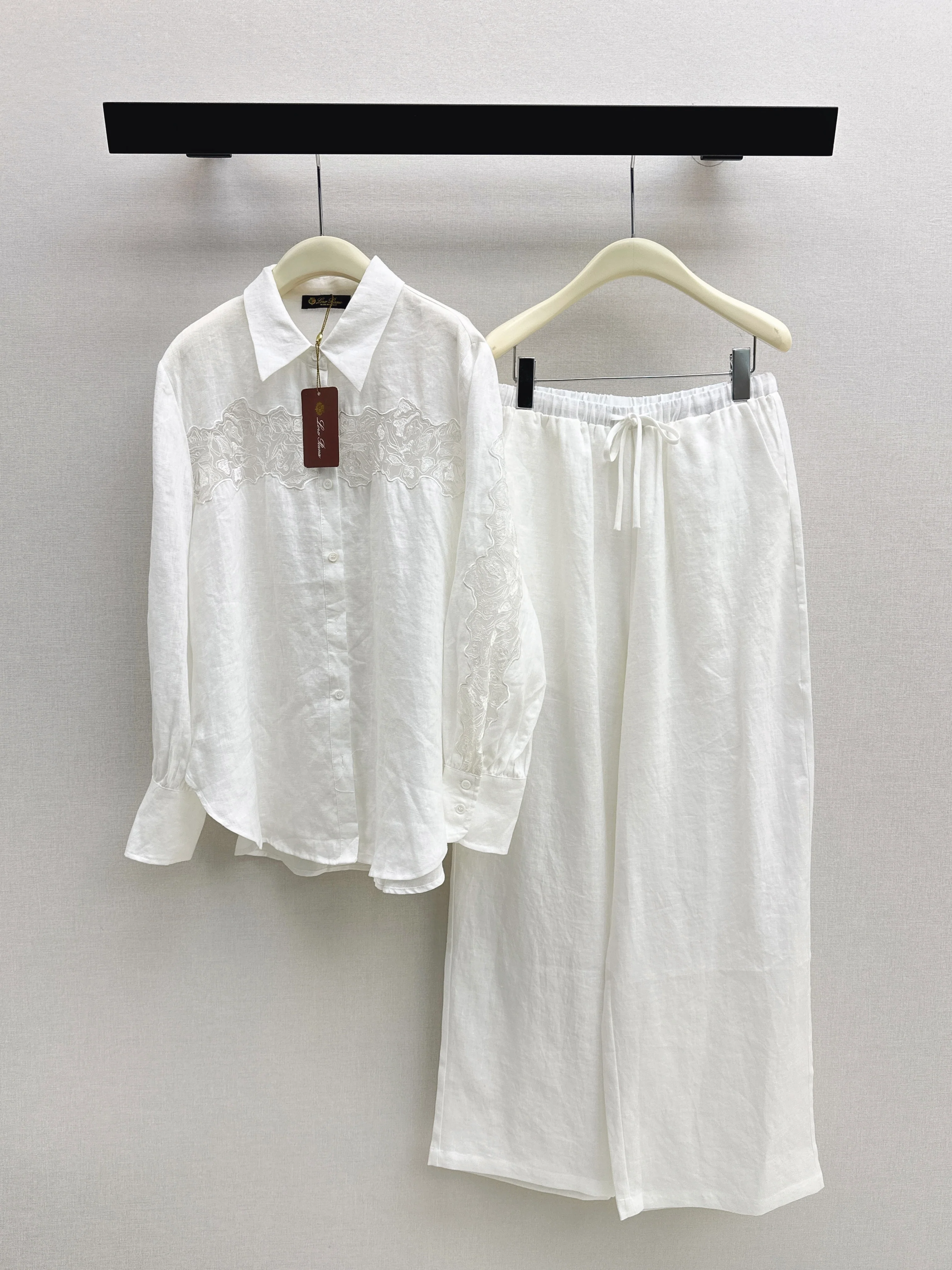 Lace-trimmed Linen Suit