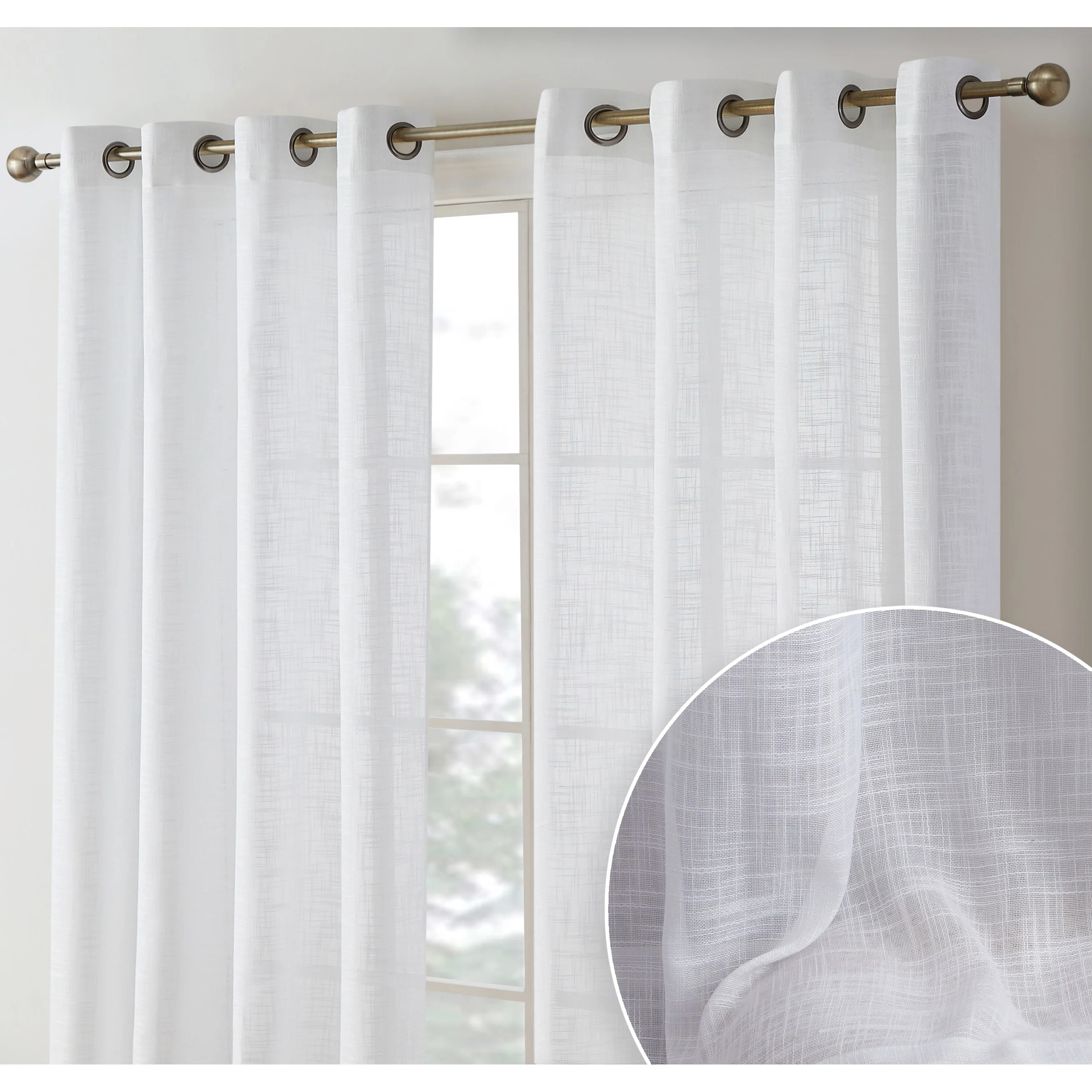 HLC.me Madison Faux Linen Textured Sheer Privacy Sun Light Filtering Window Grommet Thick Curtains Panels, Set of 2 - Amazon
