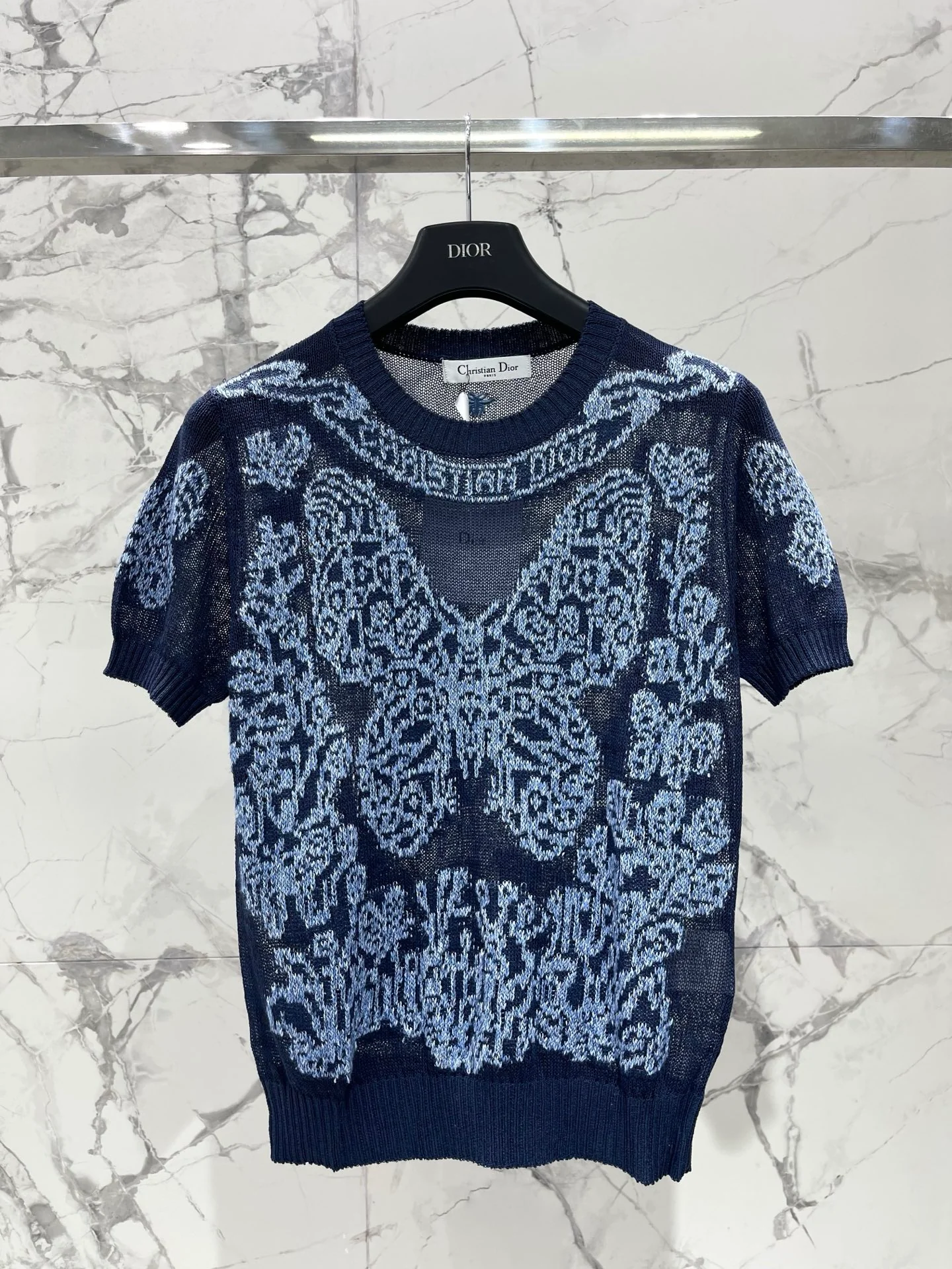 Sheer Butterfly Short-Sleeve Top