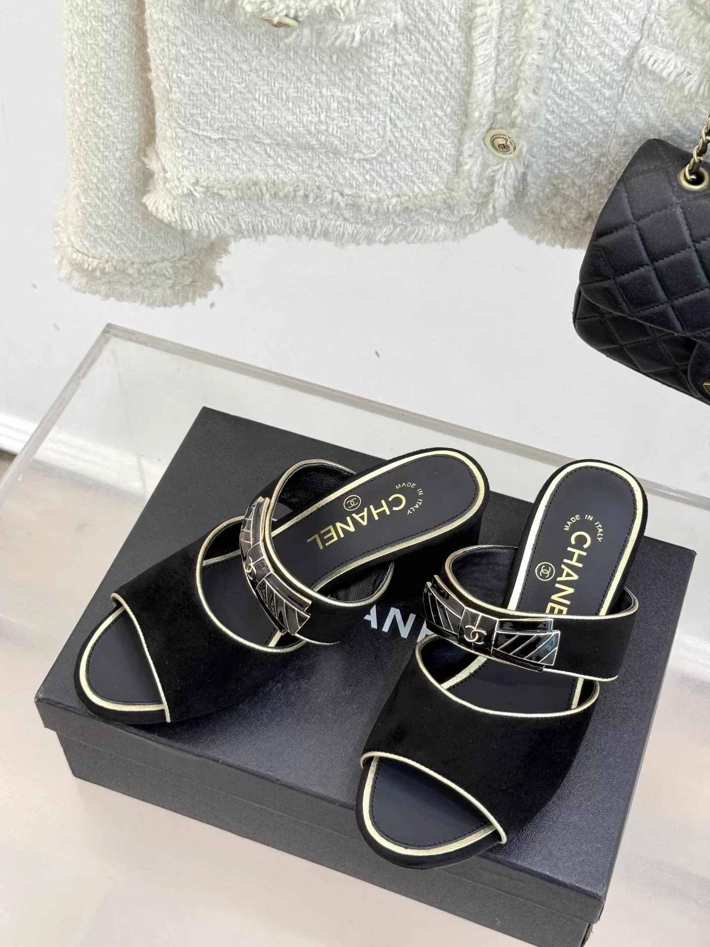 Double C Bow Chunky Heel Sandals