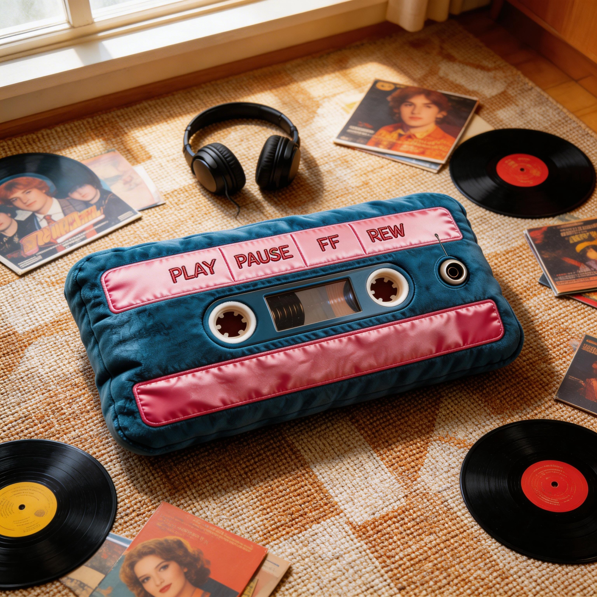 Retro Cassette Tape Throw Pillow (Mixtape-Inspired) – 80s/90s Music Decor Cushion-$33.00-Photo to 3d art