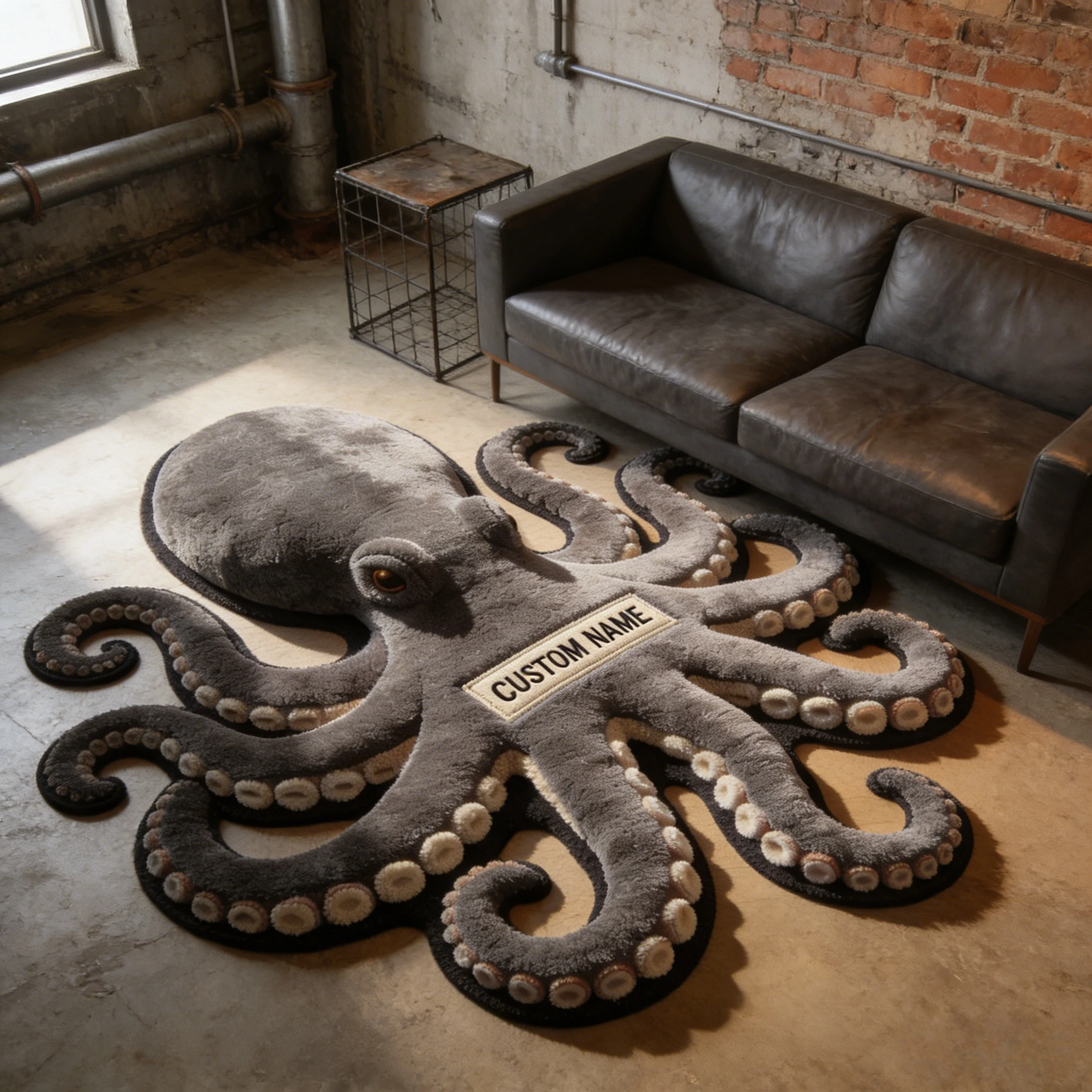 Personalized Octopus Guardian Rug – Custom Name Plush Statement Carpet-$35.00-Photo to 3d art