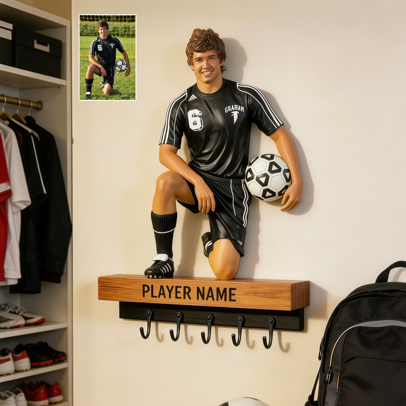 Custom soccer player photo wall key holder with name-$45.00-Photo to 3d art