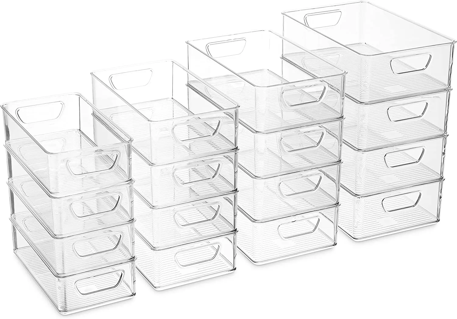 Set Of 16 Refrigerator Organizer Bins - Plastic Pantry Organization and Storage Baskets - Stackable Food Fridge Organizers with Cutout Handles for Freezer, Kitchen, Countertops, Cabinets - Amazon