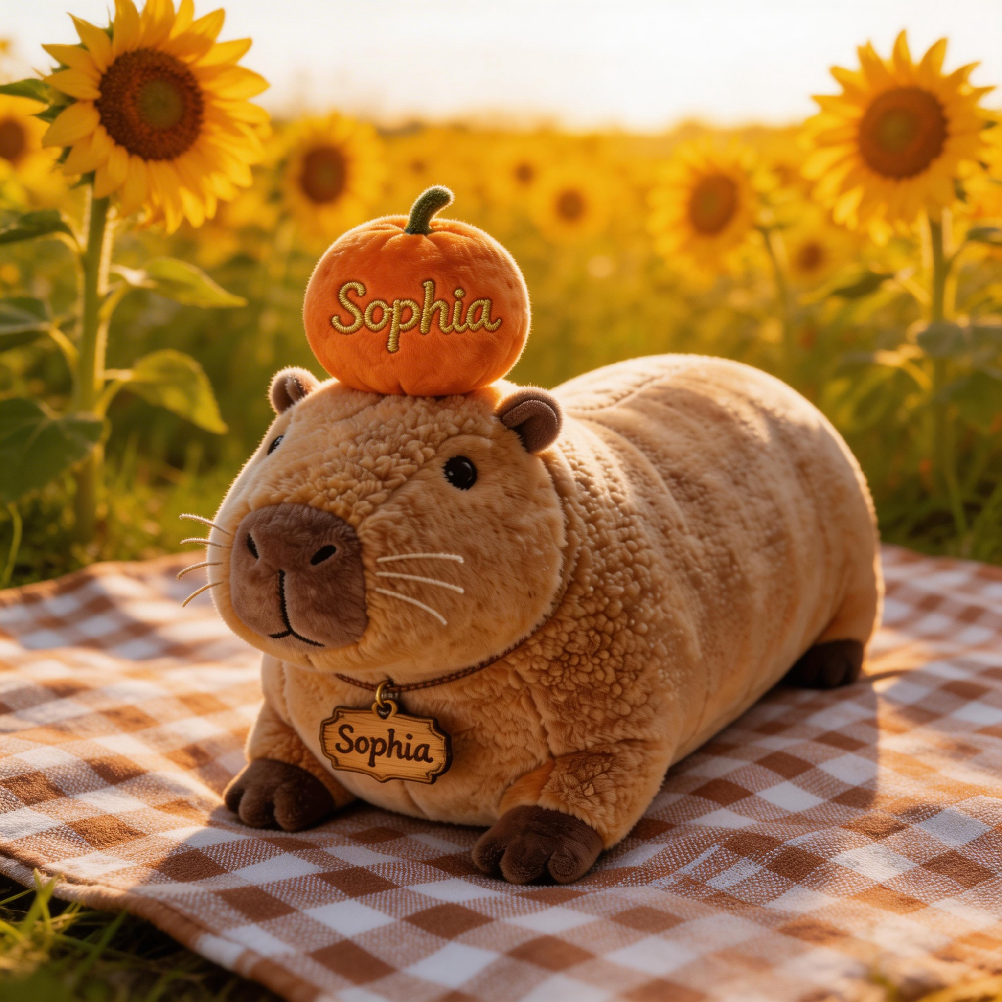 Personalized Capybara Plush Pillow with Custom Name (Cute Pumpkin Hat & Name Tag)-$33.00-Photo to 3d art