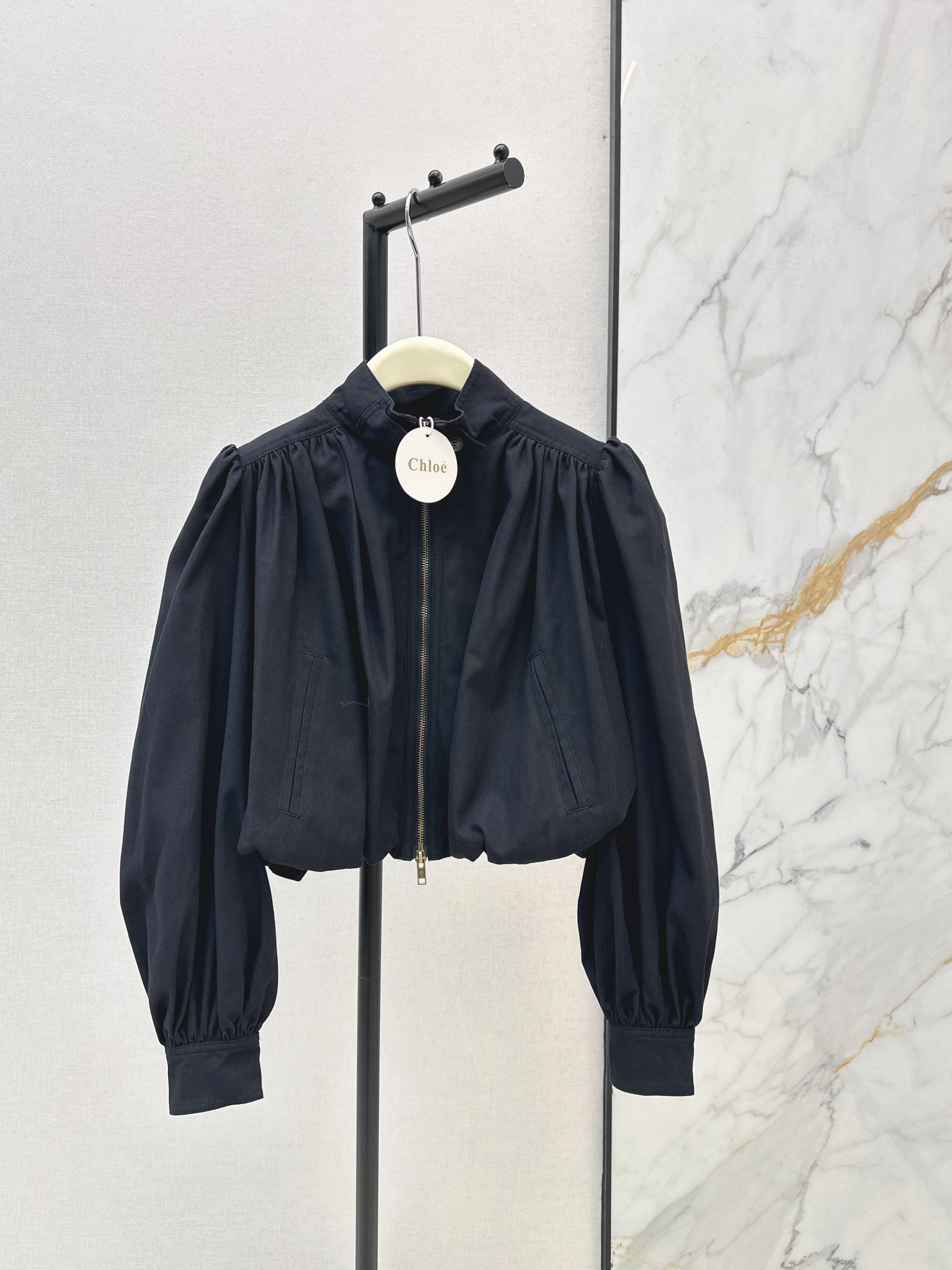 Stand-up collar cropped jacket