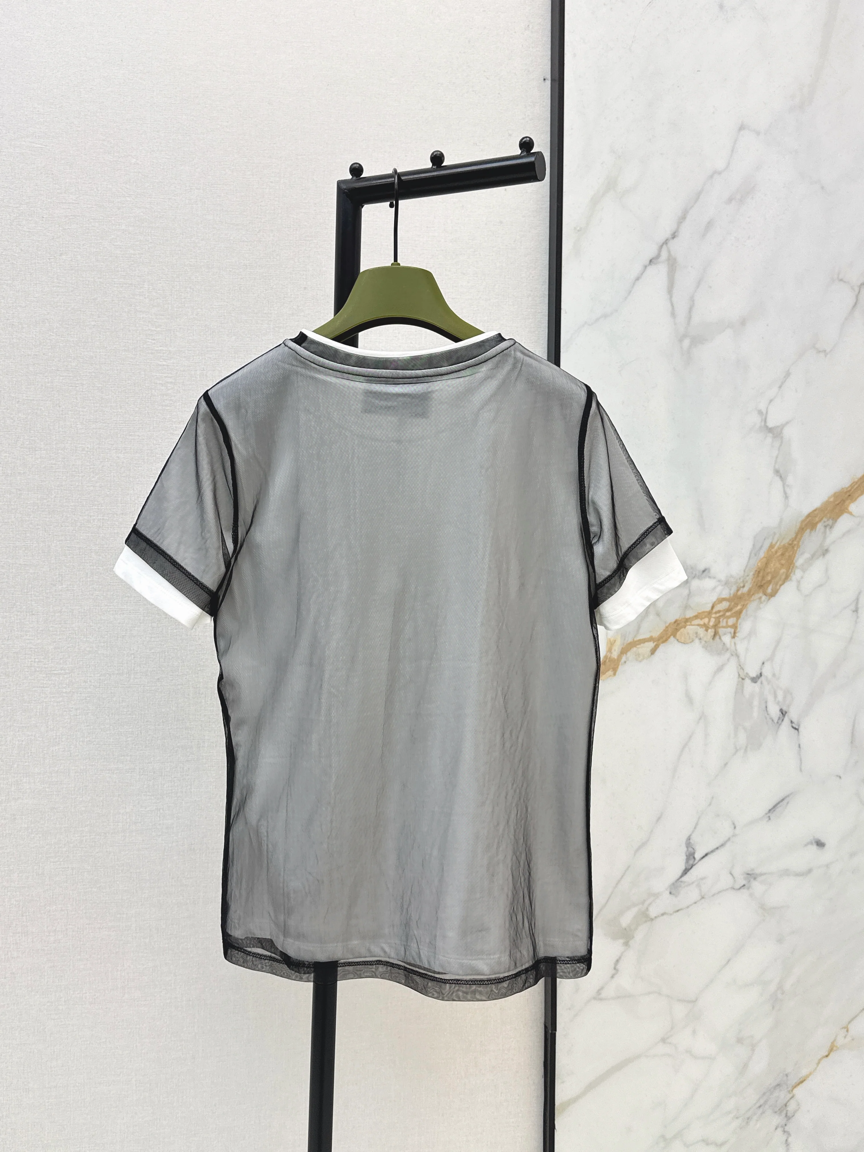 26ss Color-blocked faux two-piece T-shirt