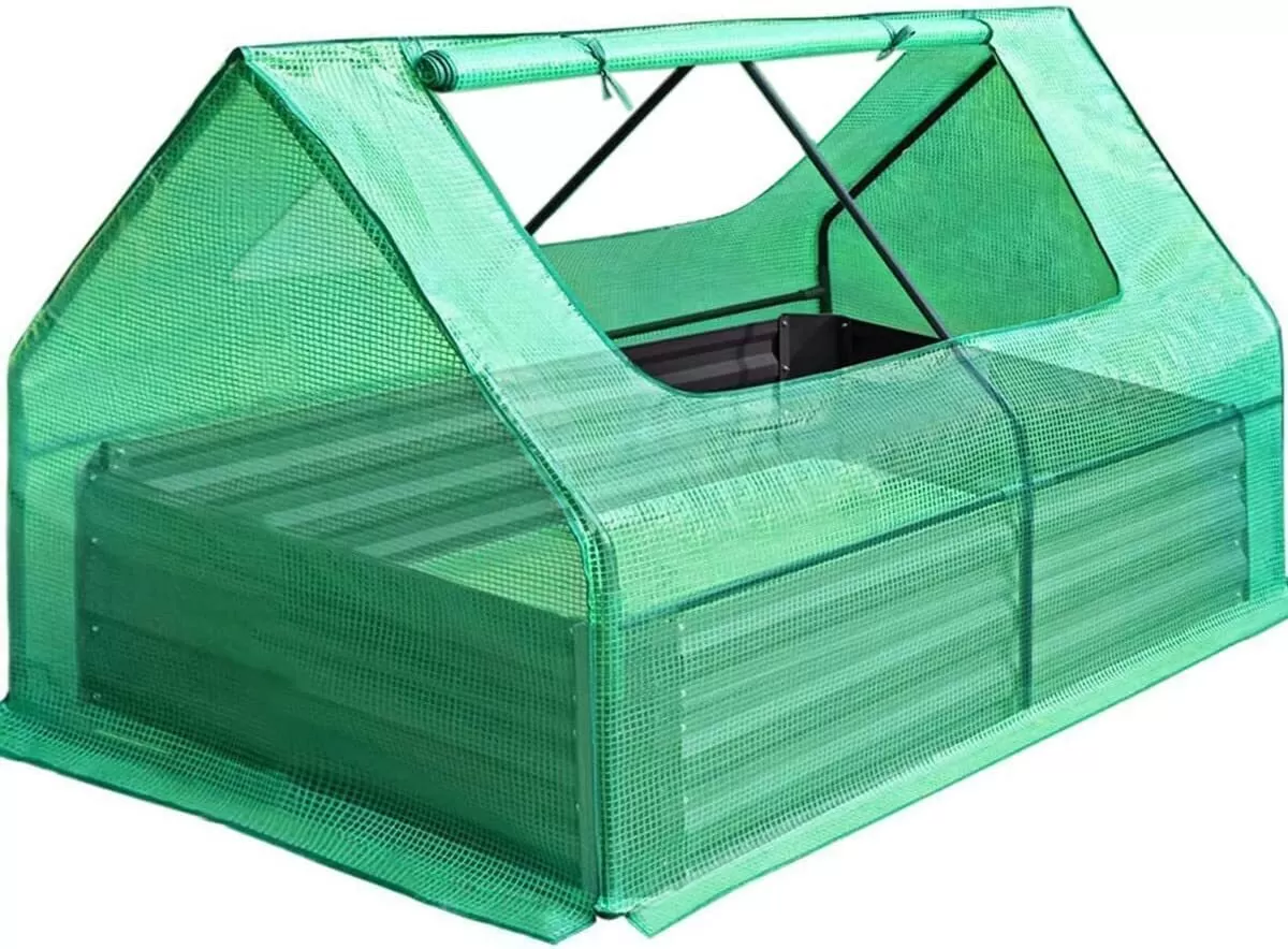 6x3x1ft Galvanized Raised Garden Bed with Cover Metal Planter Box Kit, w/ 2 Large Screen Windows Mini Greenhouse 20pcs T Tags 1 Pair of Gloves Included Outdoor Growing Vegetables - Amazon