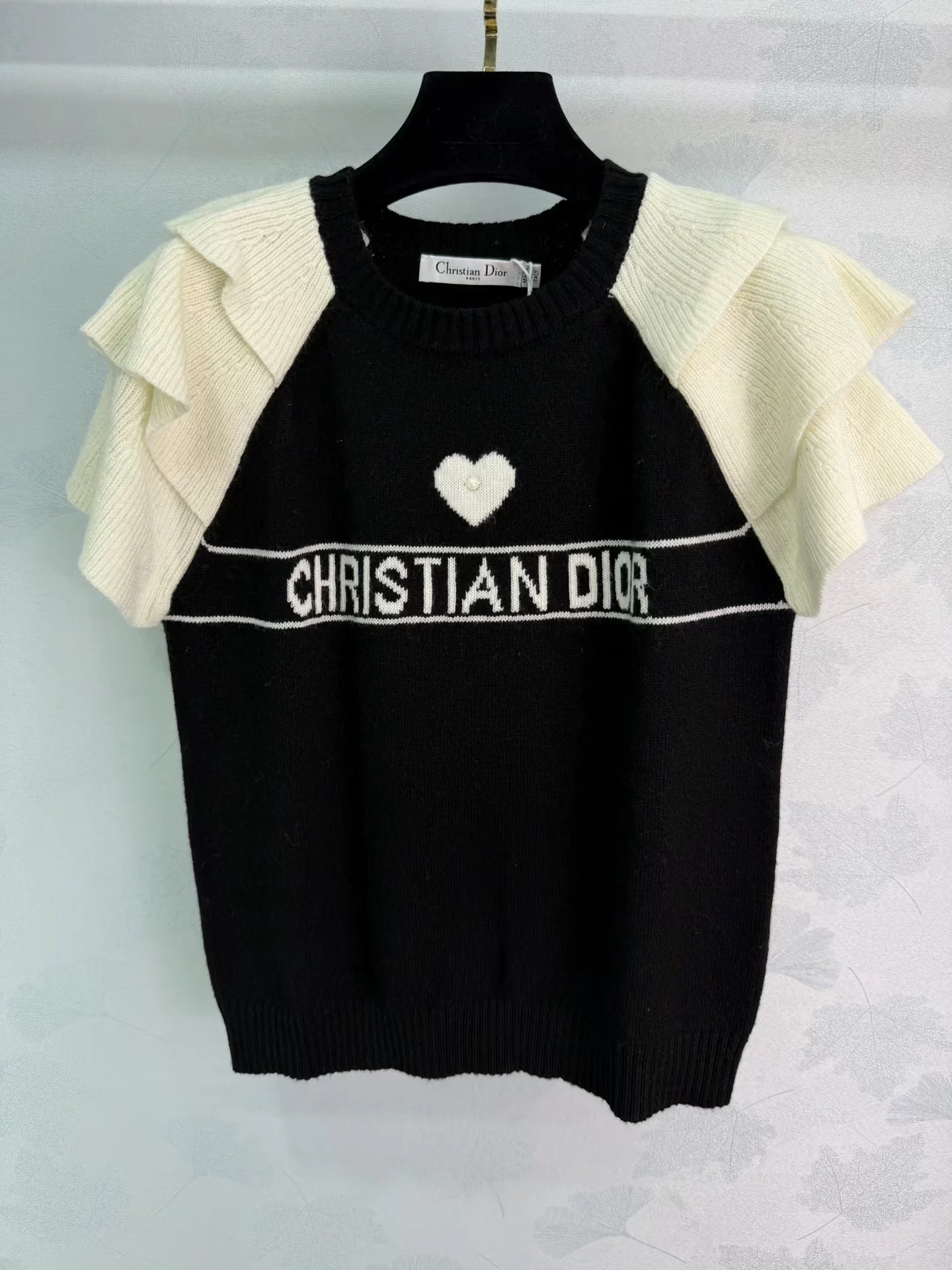 Lace-Sleeve Knit T-Shirt