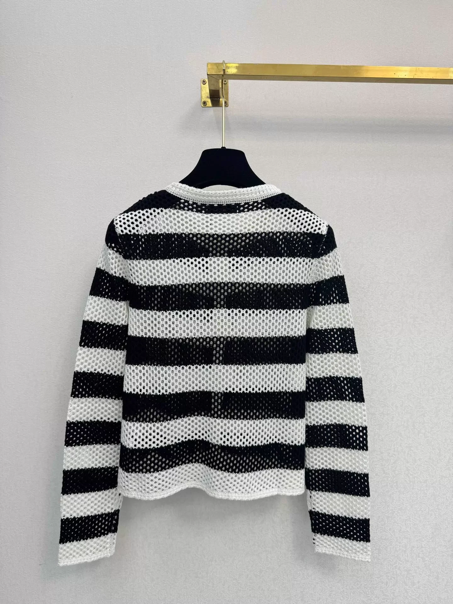 Black and white striped knit cardigan