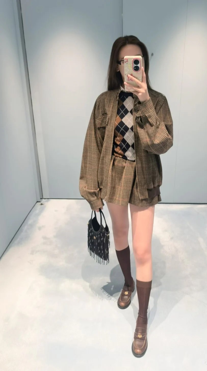 Stand-up collar oversized jacket/skirt