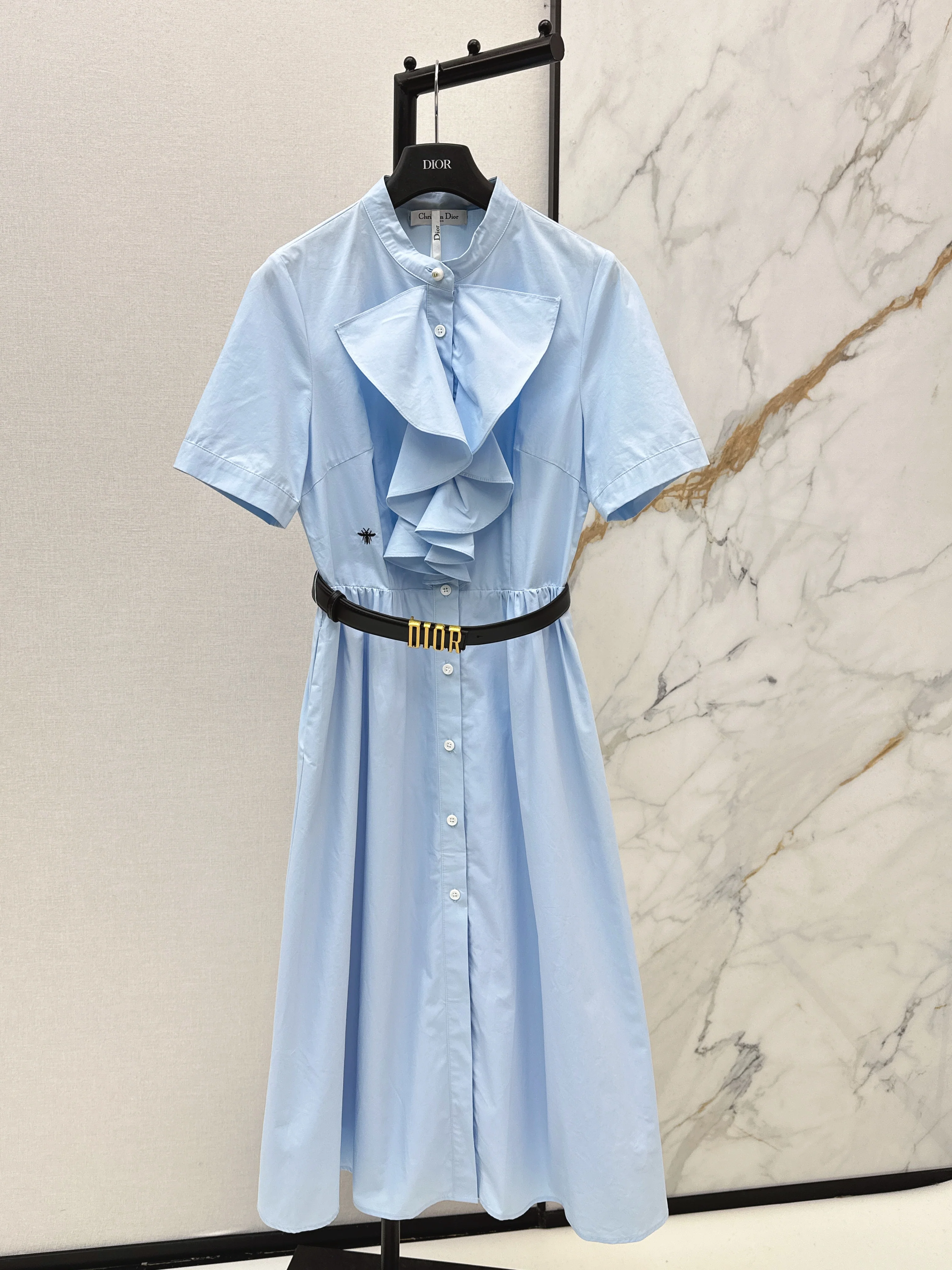 Long dress with ruffled trim