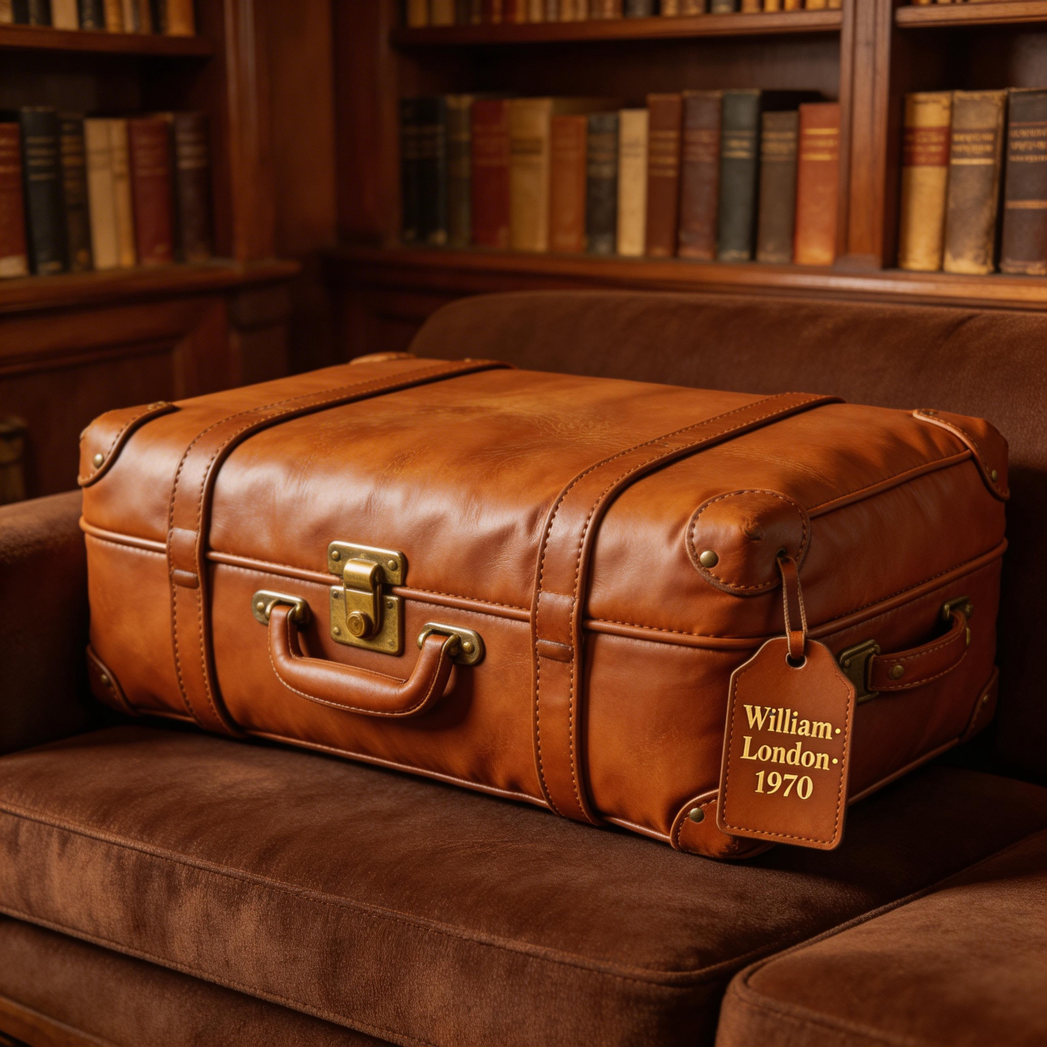 Personalized Vintage Leather Suitcase Throw Pillow with Custom Name (Retro Travel Trunk Cushion)-$33.00-Photo to 3d art