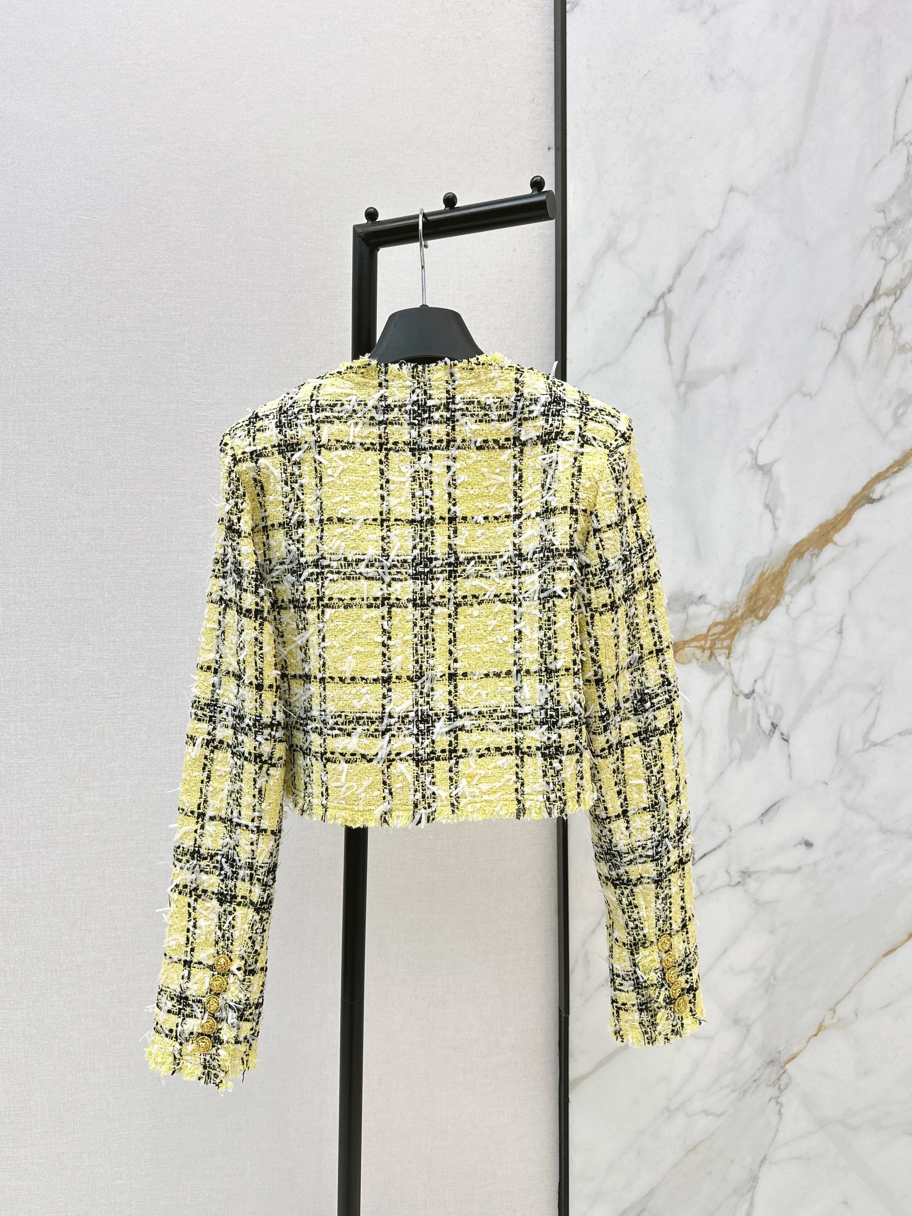 26ss Plaid Tweed Jacket with Gold Buttons