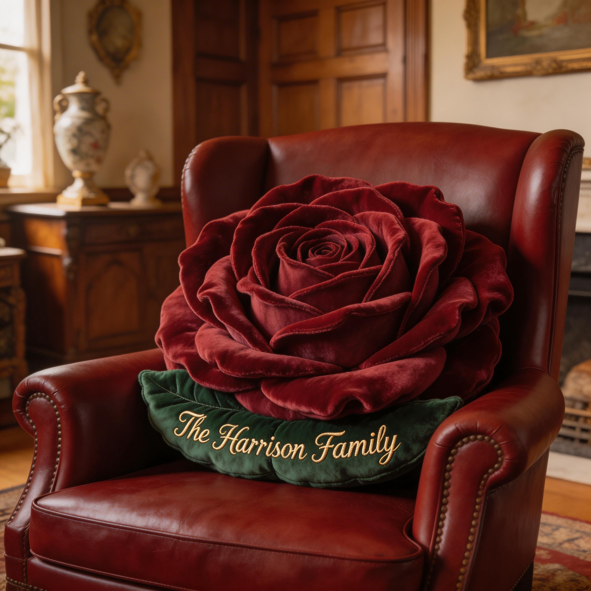 Personalized 3D Rose Flower Pillow with Custom Name (Luxury Velvet Bloom Cushion)-$33.00-Photo to 3d art