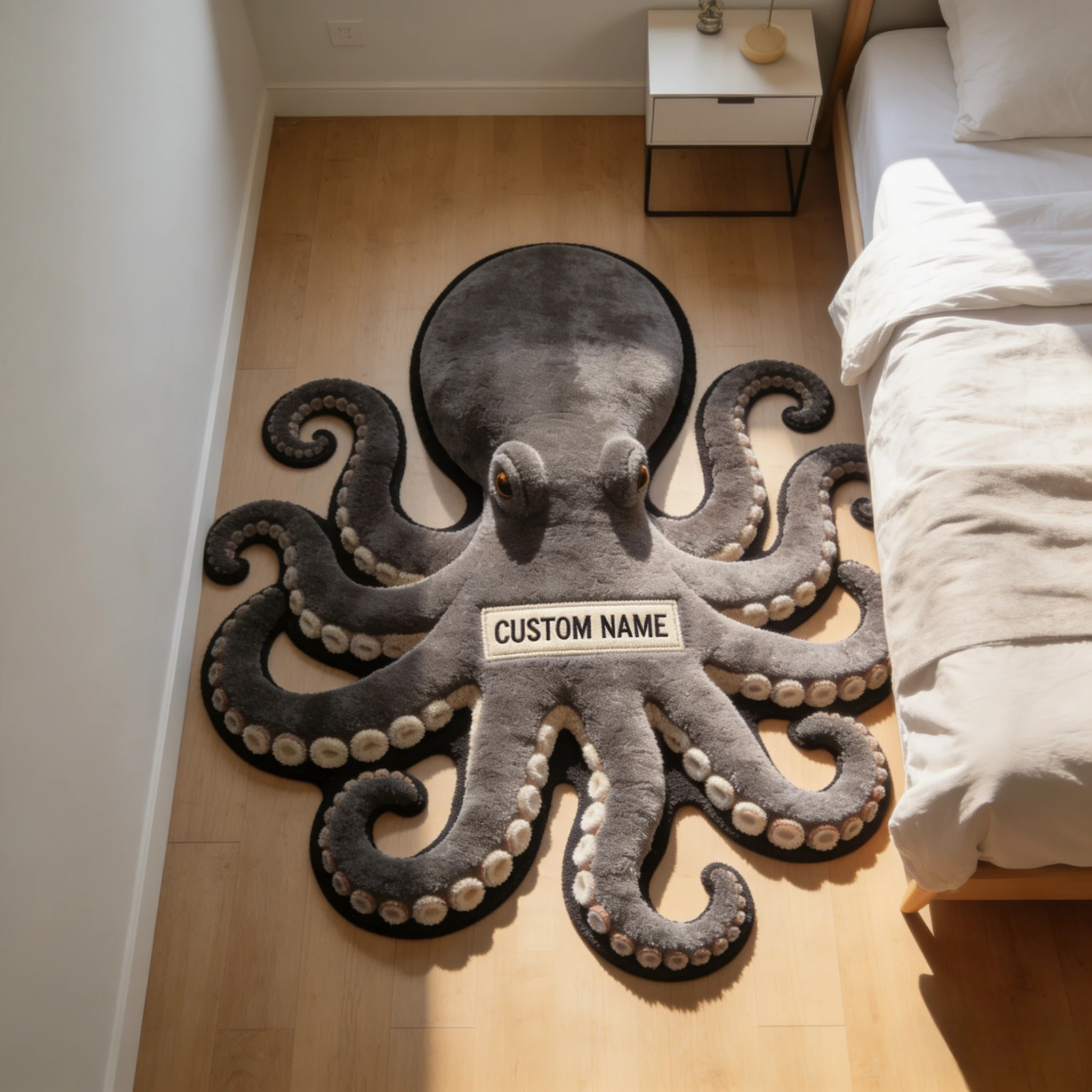 Personalized Octopus Guardian Rug – Custom Name Plush Statement Carpet-$35.00-Photo to 3d art
