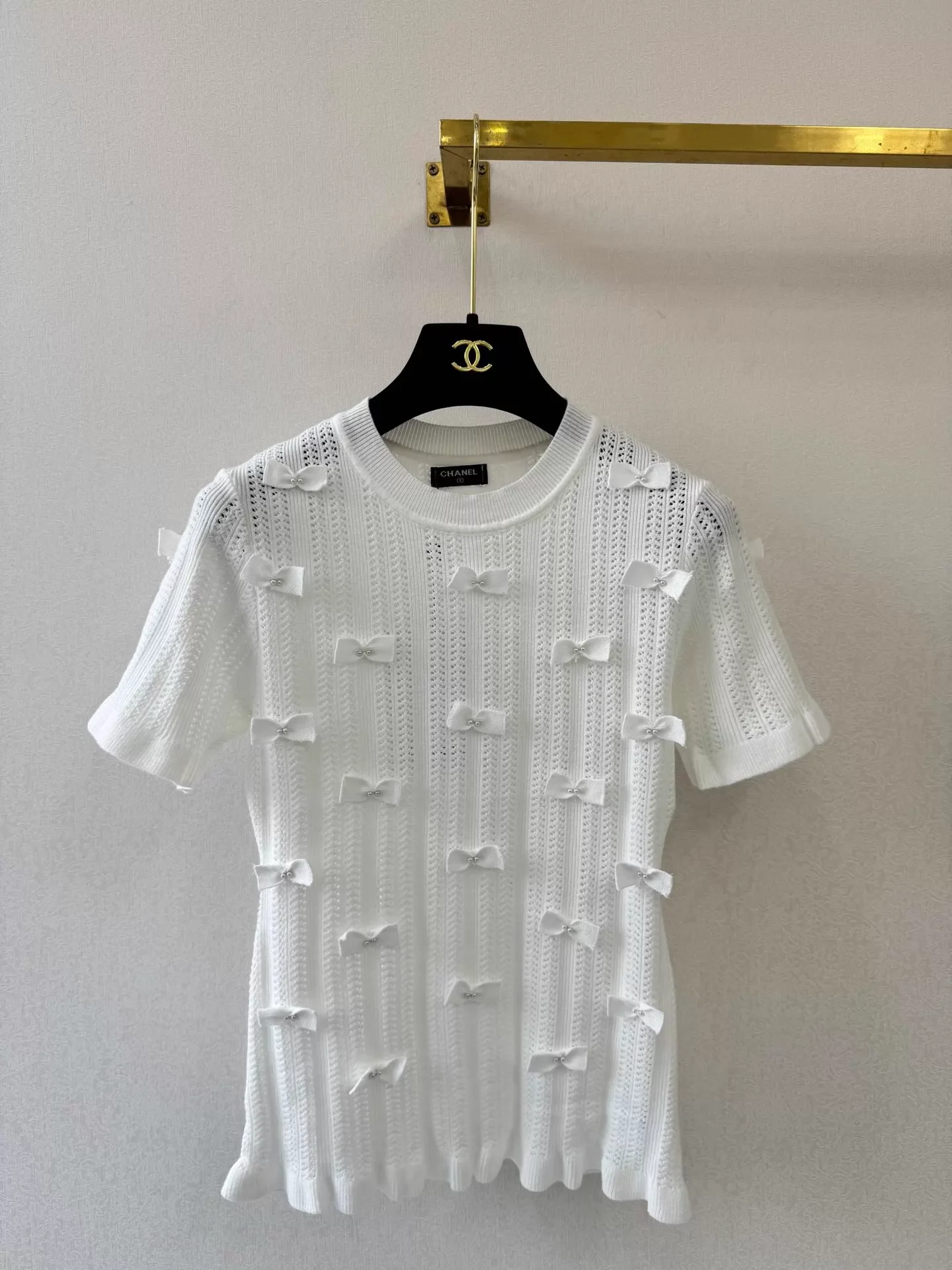 26ss Bow and Pearl Knit T-shirt