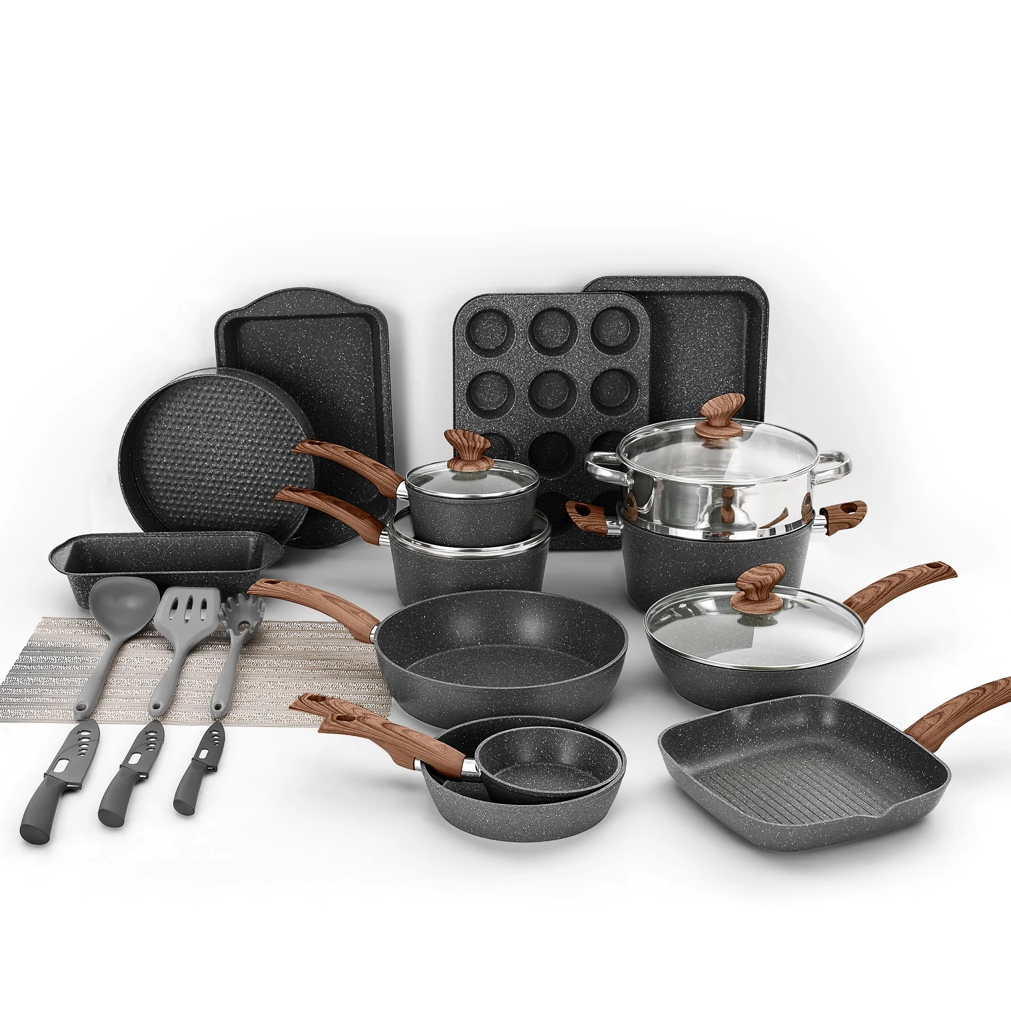 30-Piece Kitchen Granite Cookware and Bakeware Set, Cooking Pans Set Non-Stick Pots and Pans Set - Amazon