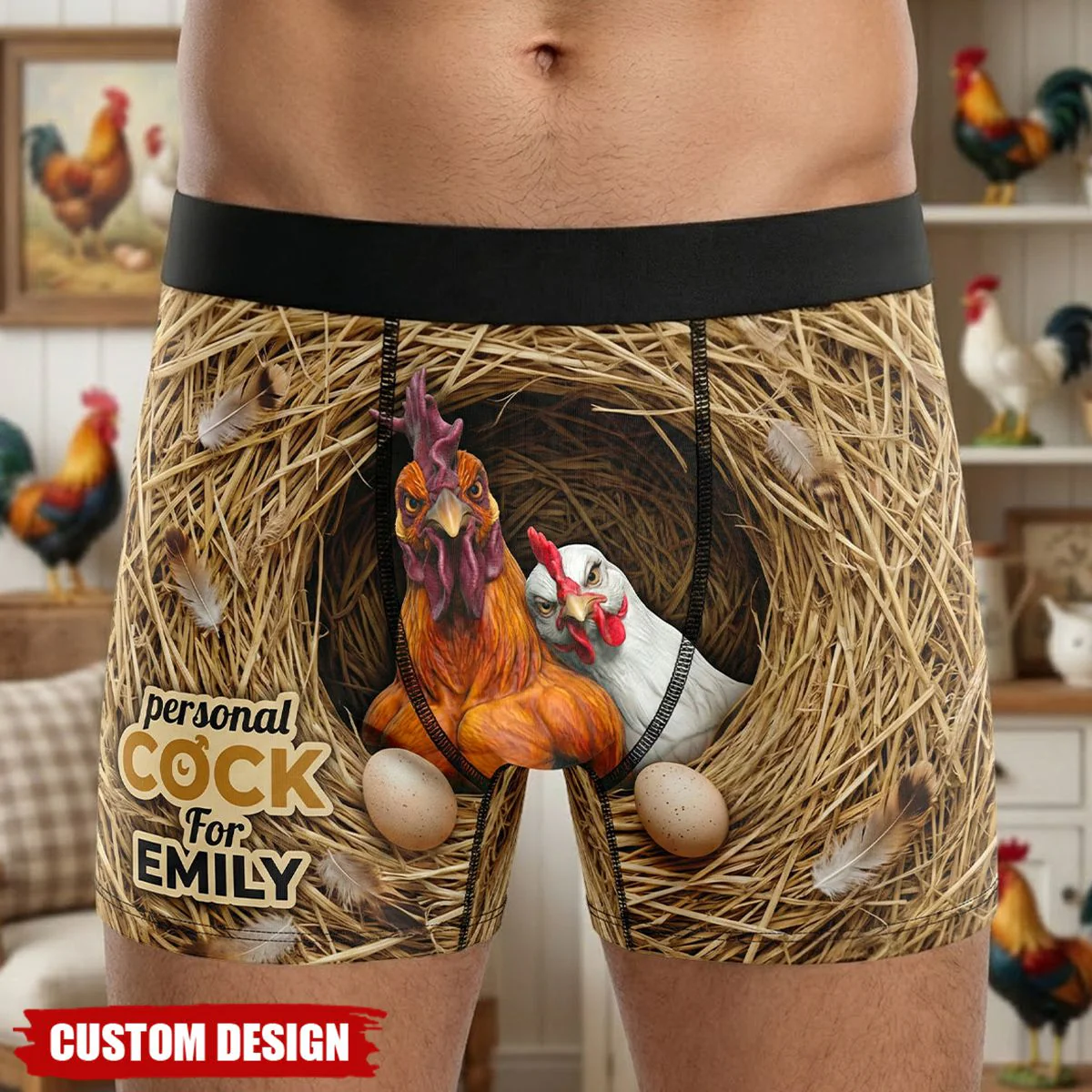 Couple Bold Rooster & His Possessive Hen Men Boxer, Personalized Gifts For Him-$29.90-Photo to 3d art