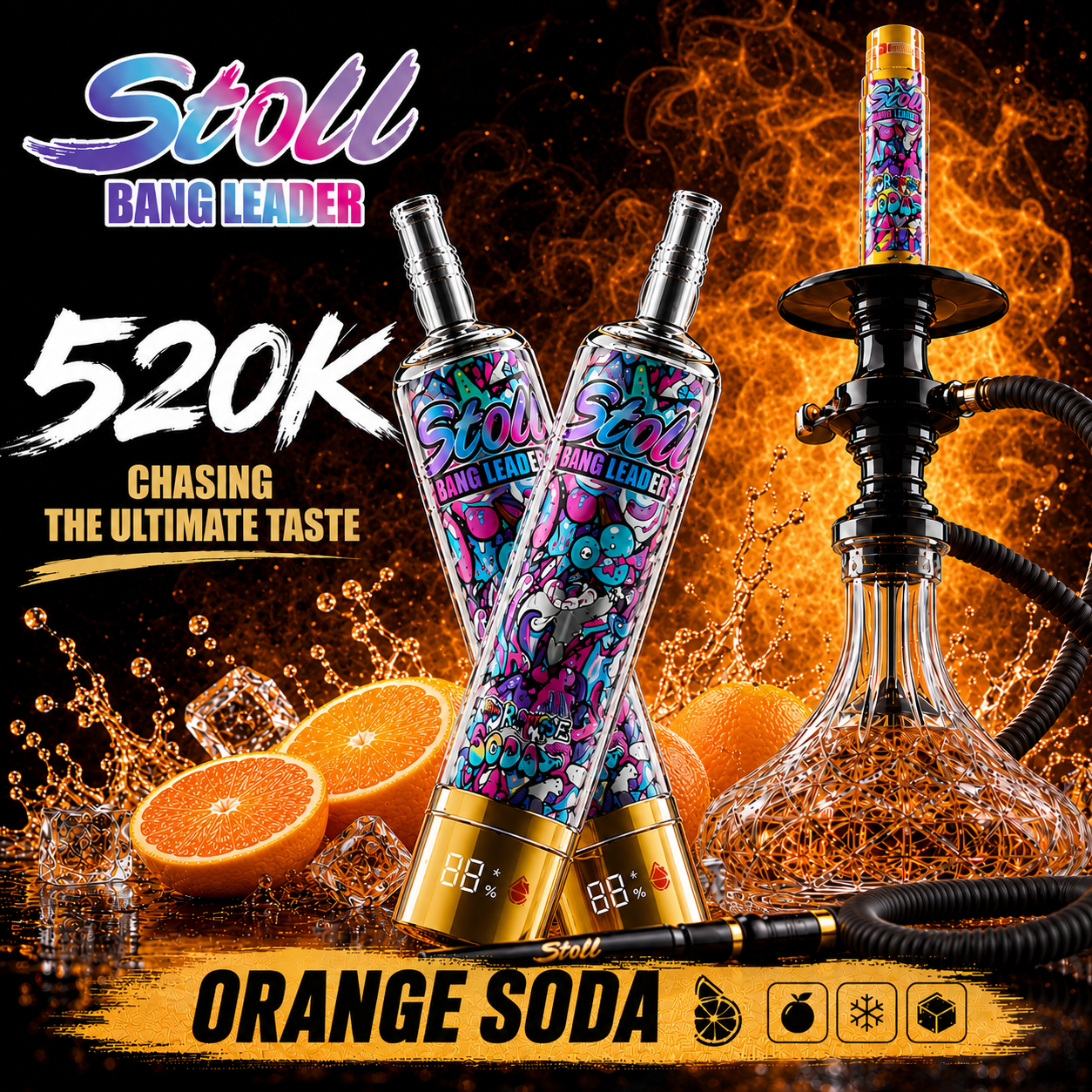 【New Arrive】Bang Leader Stoll 520K LCD Display Disposable Shisha Hookah Vape