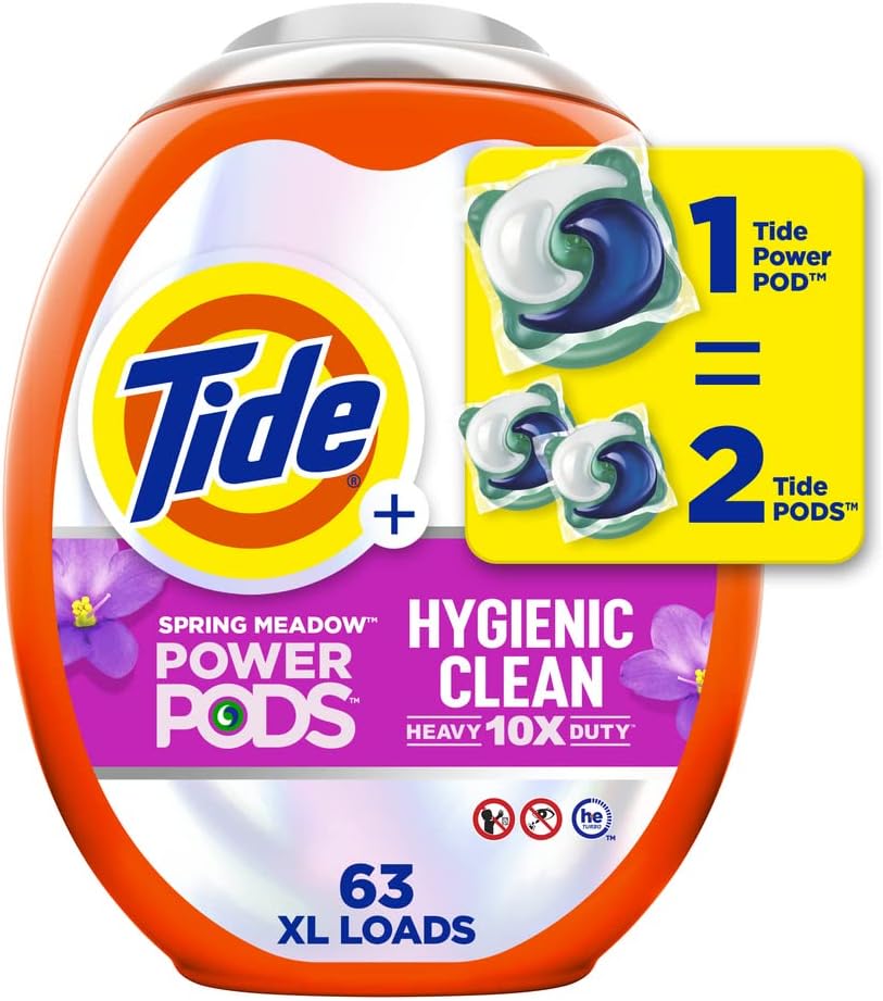 Tide Hygienic Clean Heavy 10x Duty Power PODS Laundry Detergent Pacs, Spring Meadow, 63 count, For Visible and Invisible Dirt - Amazon