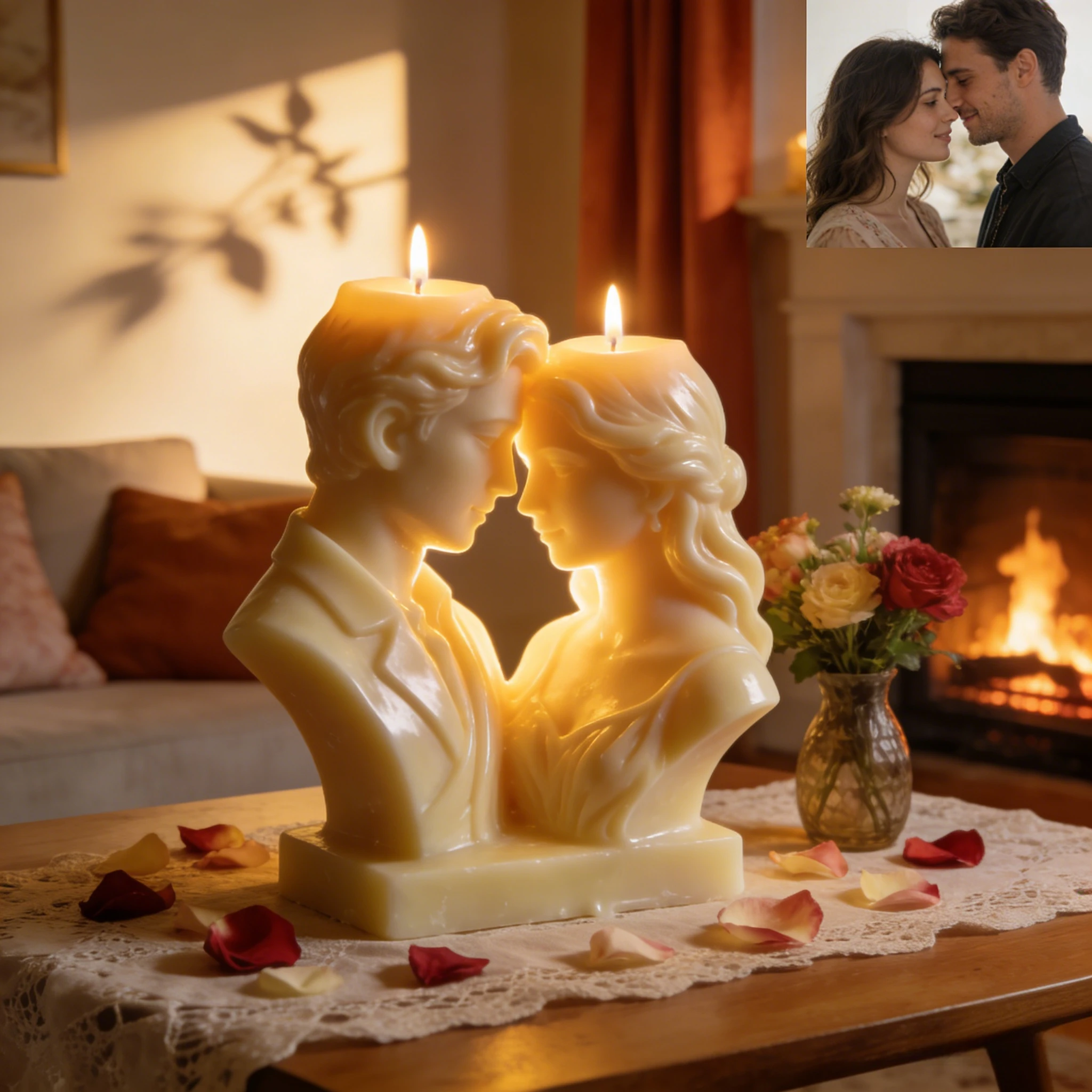 Romantic Couple Sculpture Candle-$45.00-Photo to 3d art
